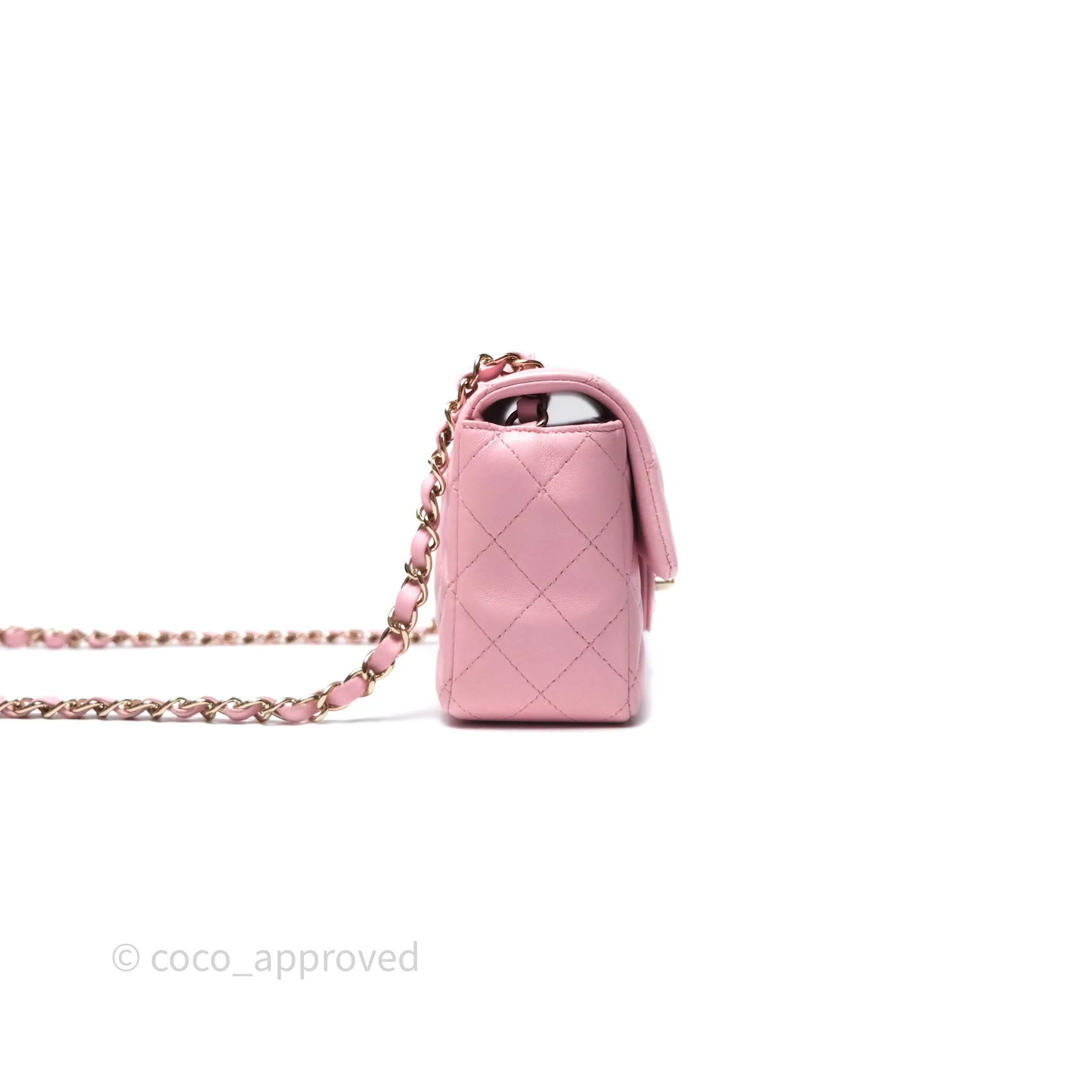 Chanel Quilted Mini Rectangular Flap Pink Lambskin Gold Hardware