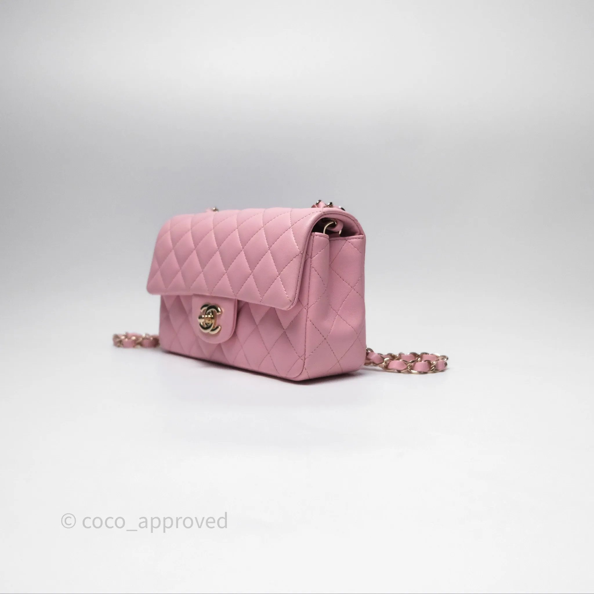 Chanel Quilted Mini Rectangular Flap Pink Lambskin Gold Hardware