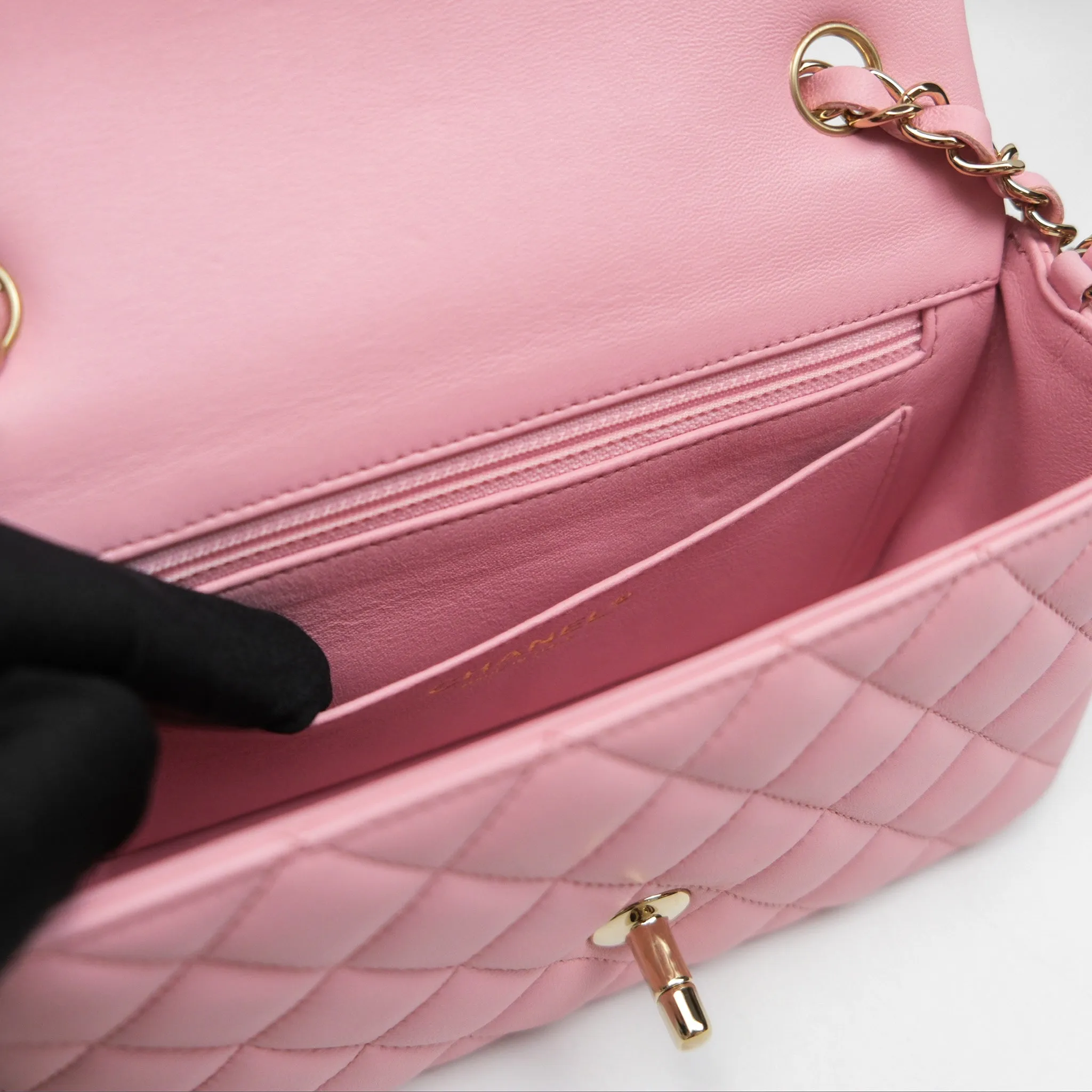 Chanel Quilted Mini Rectangular Flap Pink Lambskin Gold Hardware