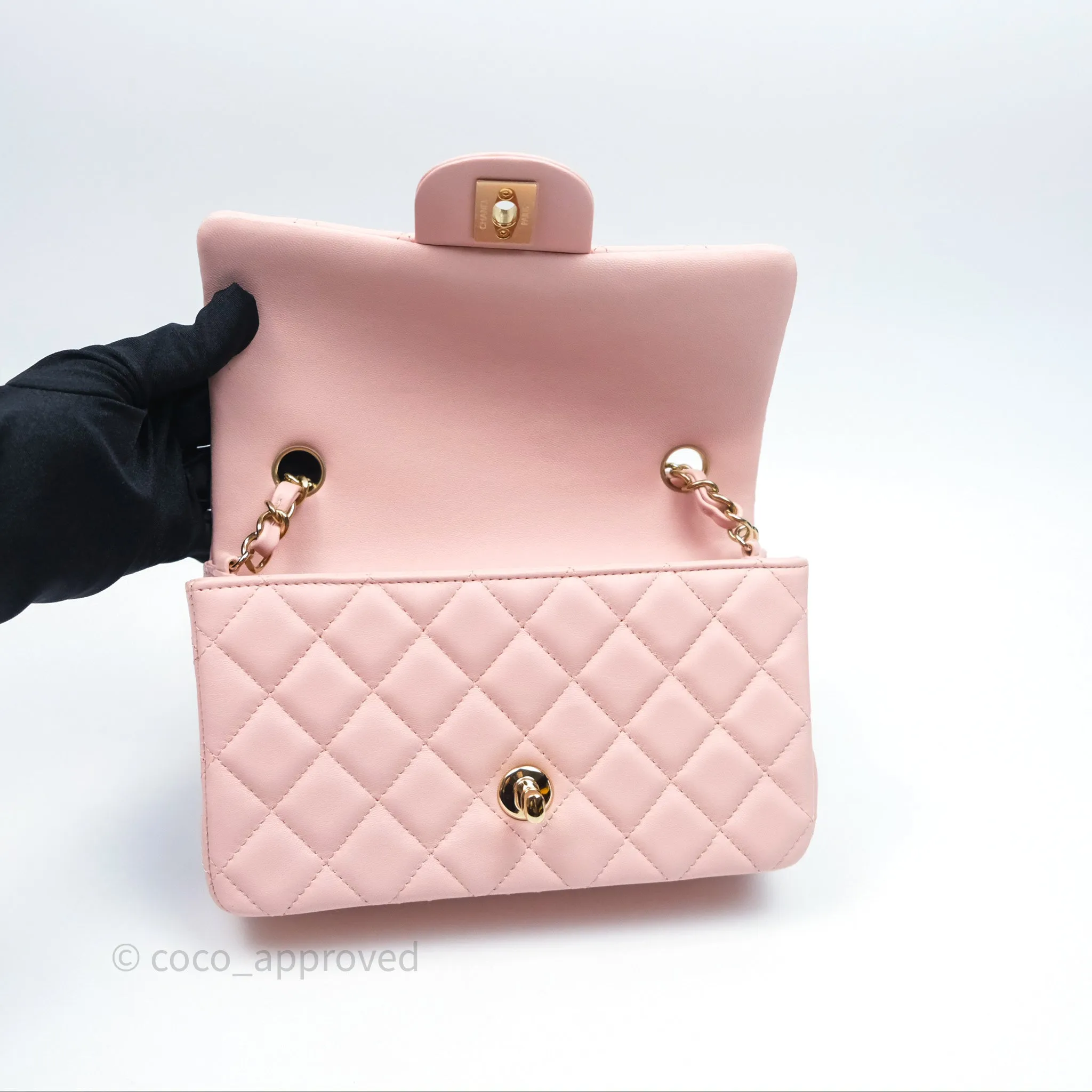 Chanel Quilted Mini Rectangular Flap Pink Lambskin Gold Hardware