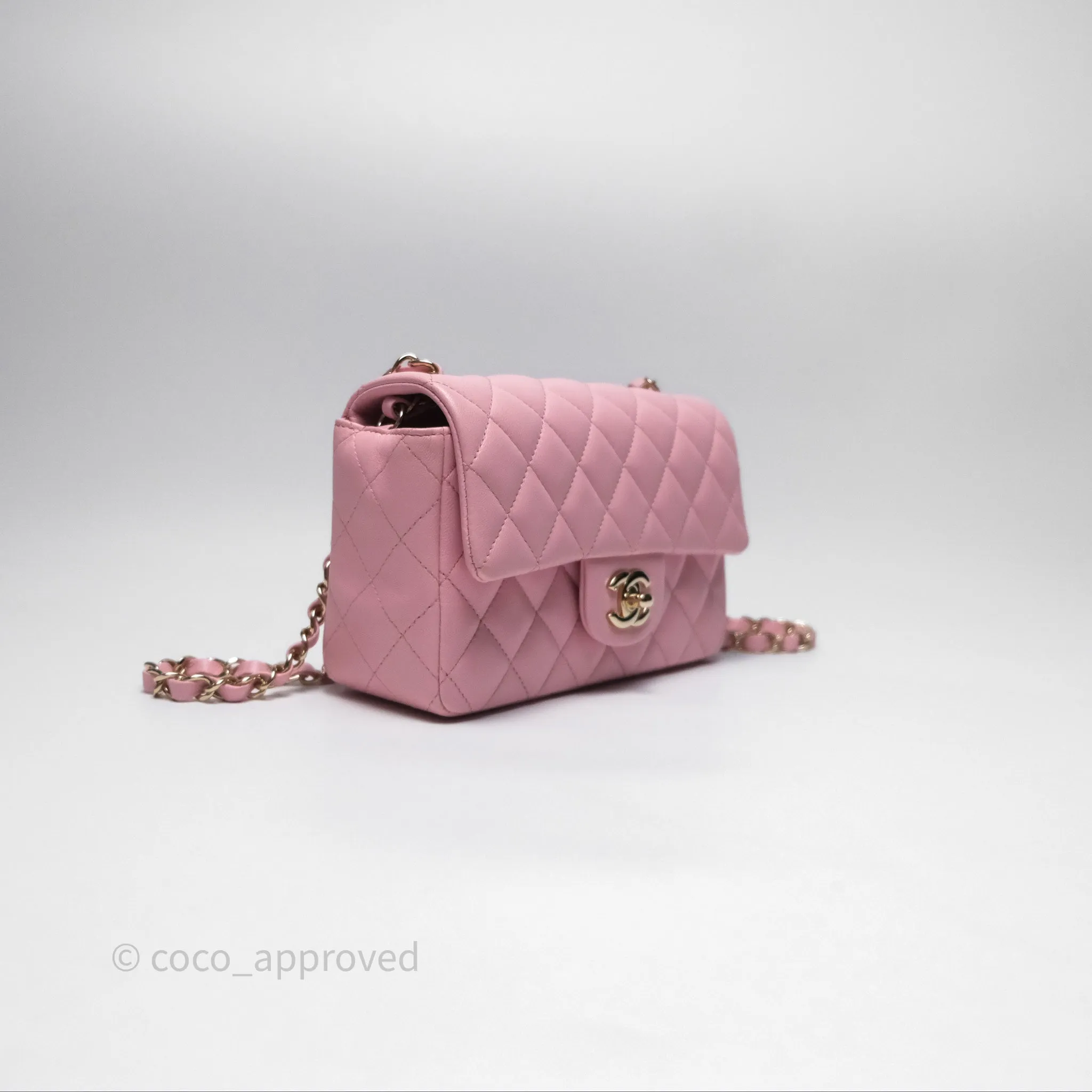 Chanel Quilted Mini Rectangular Flap Pink Lambskin Gold Hardware