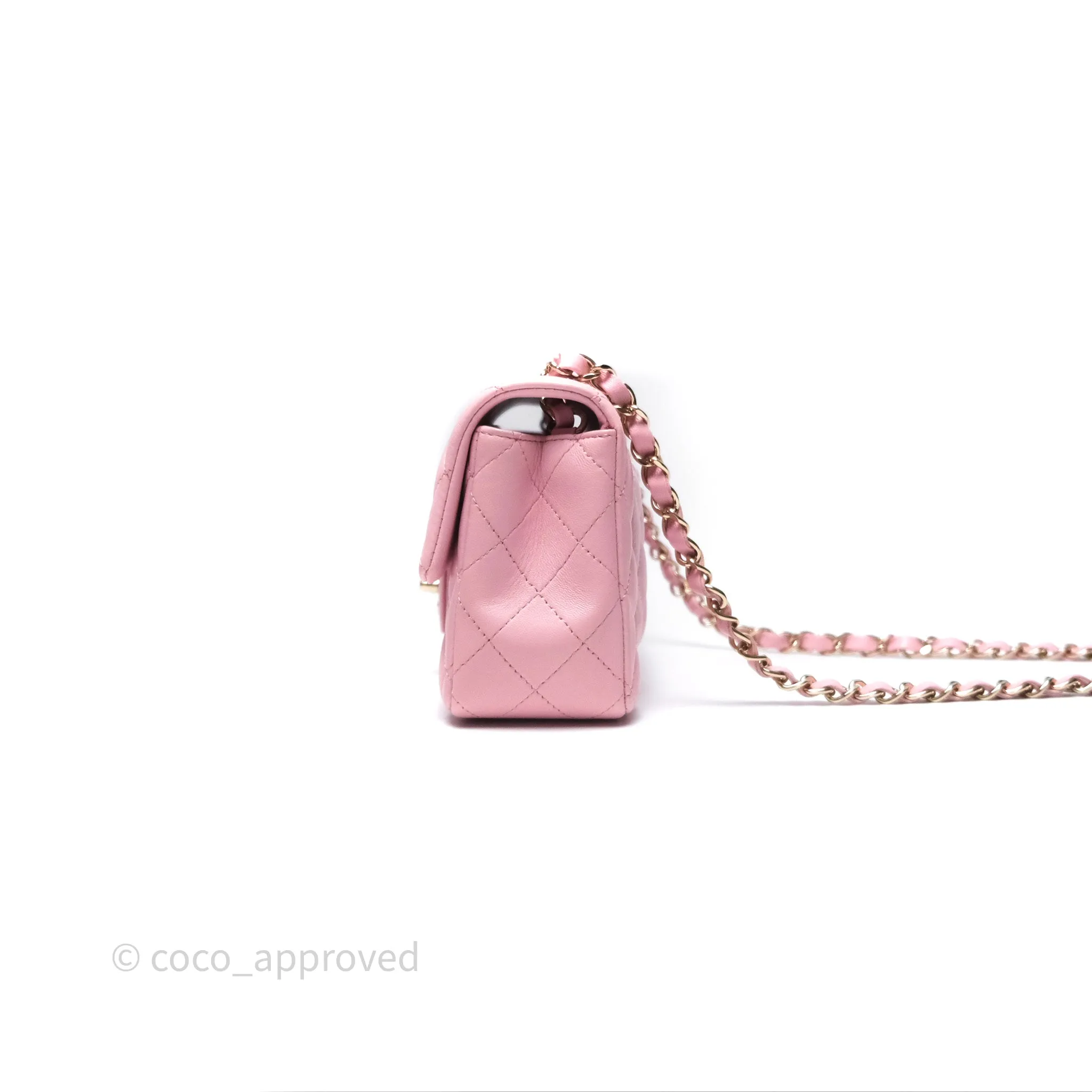 Chanel Quilted Mini Rectangular Flap Pink Lambskin Gold Hardware
