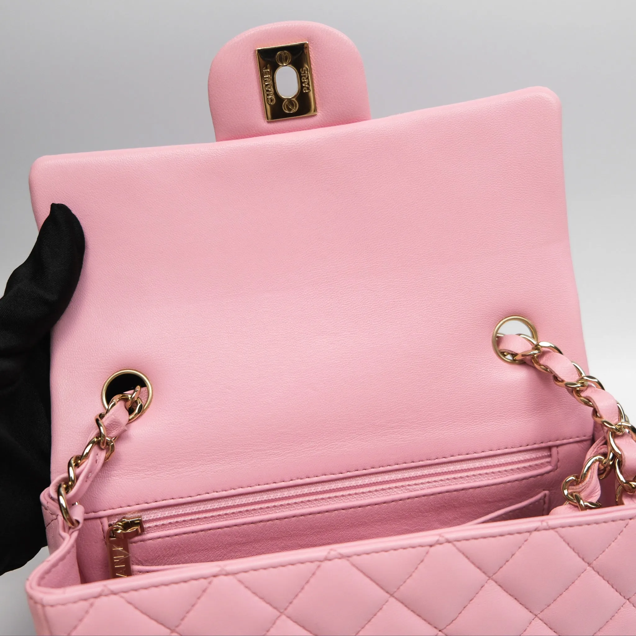 Chanel Quilted Mini Rectangular Flap Pink Lambskin Gold Hardware