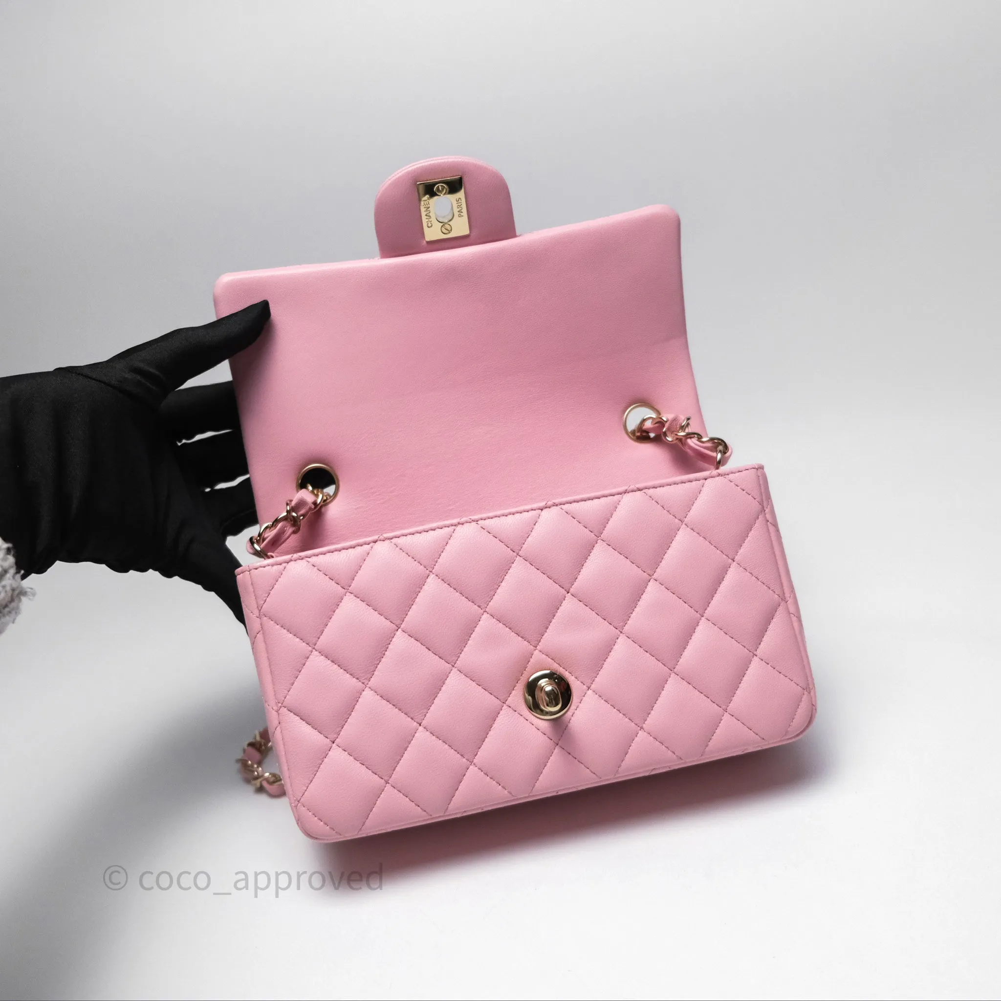 Chanel Quilted Mini Rectangular Flap Pink Lambskin Gold Hardware