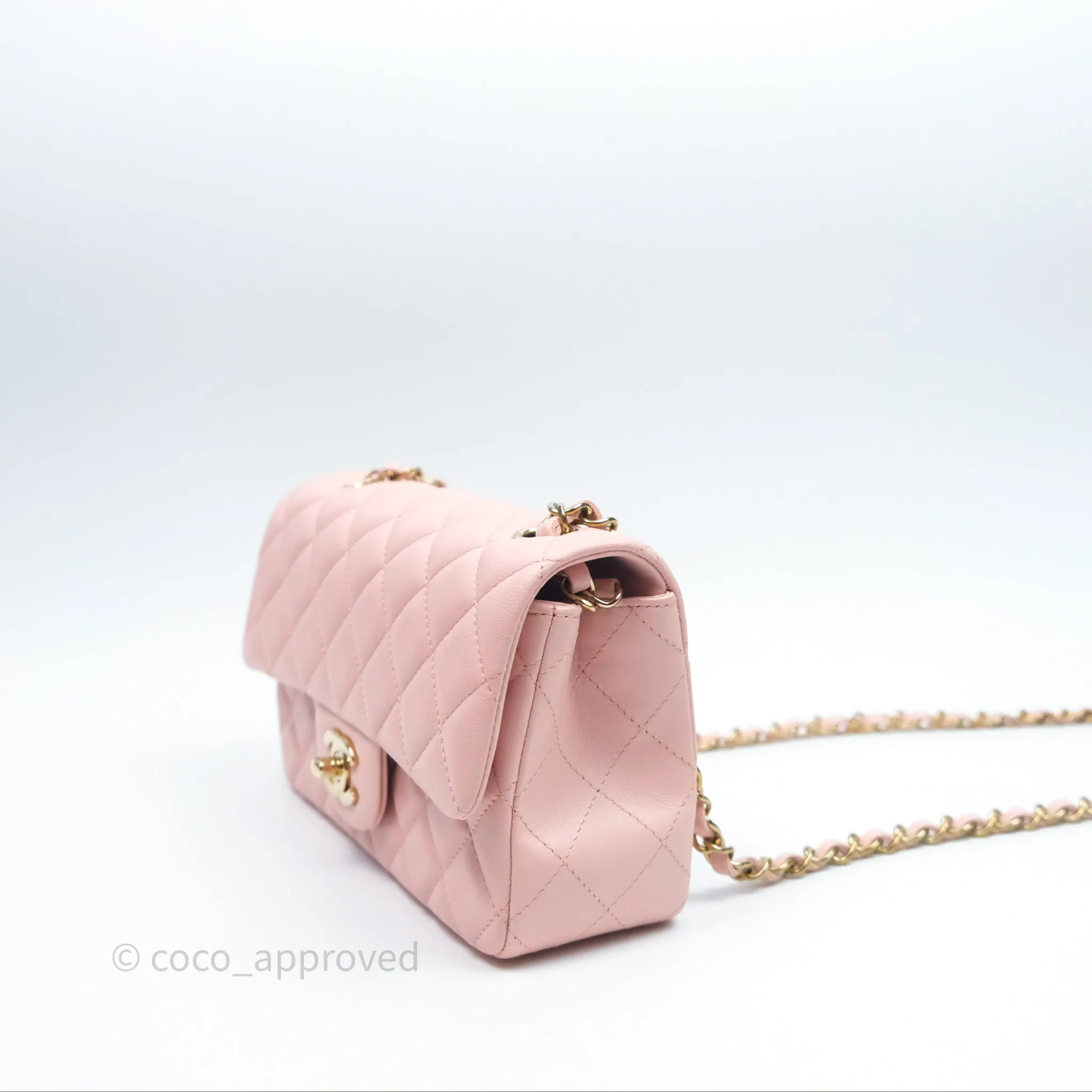 Chanel Quilted Mini Rectangular Flap Pink Lambskin Gold Hardware