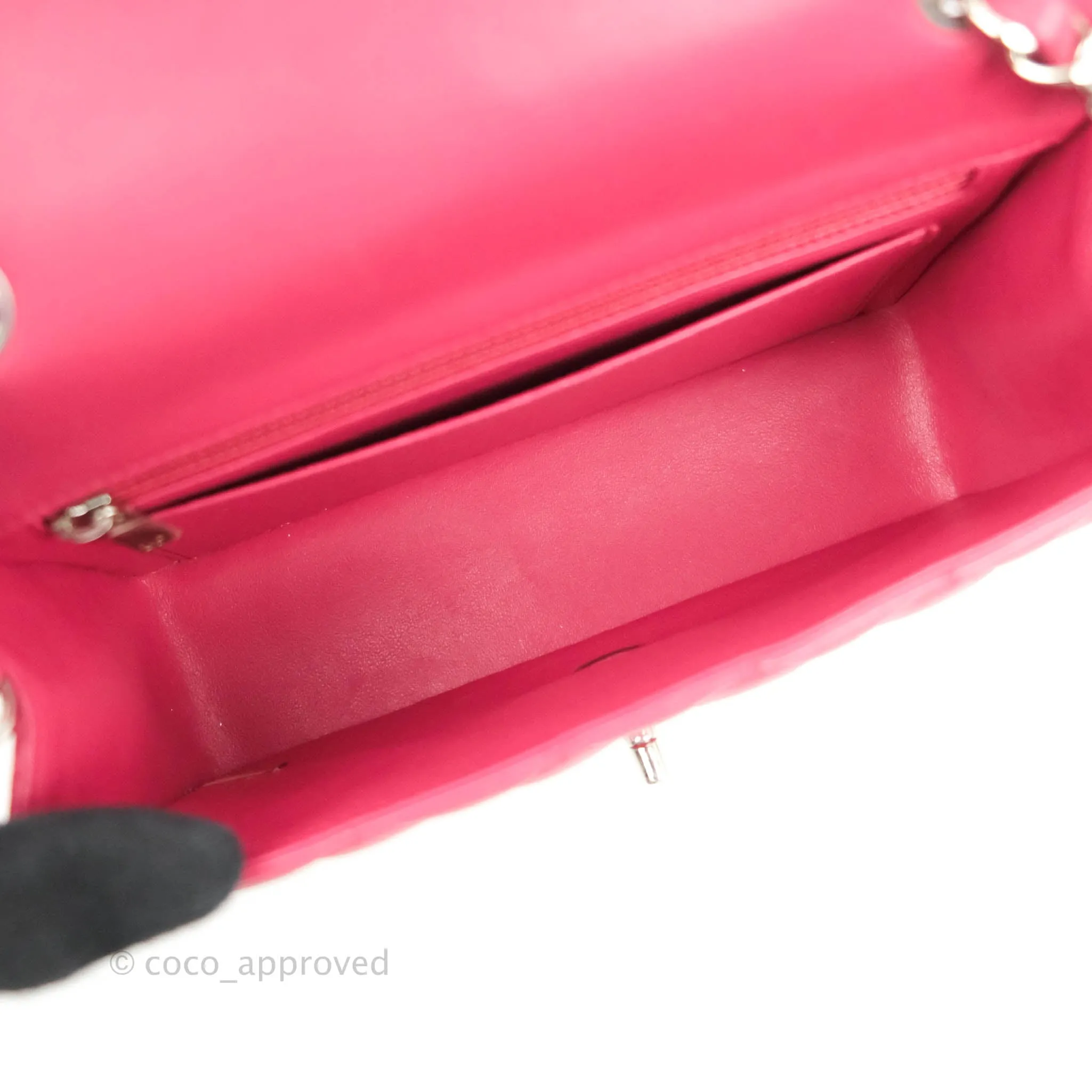 Chanel Quilted Mini Rectangular Flap Raspberry Pink Lambskin Silver Hardware