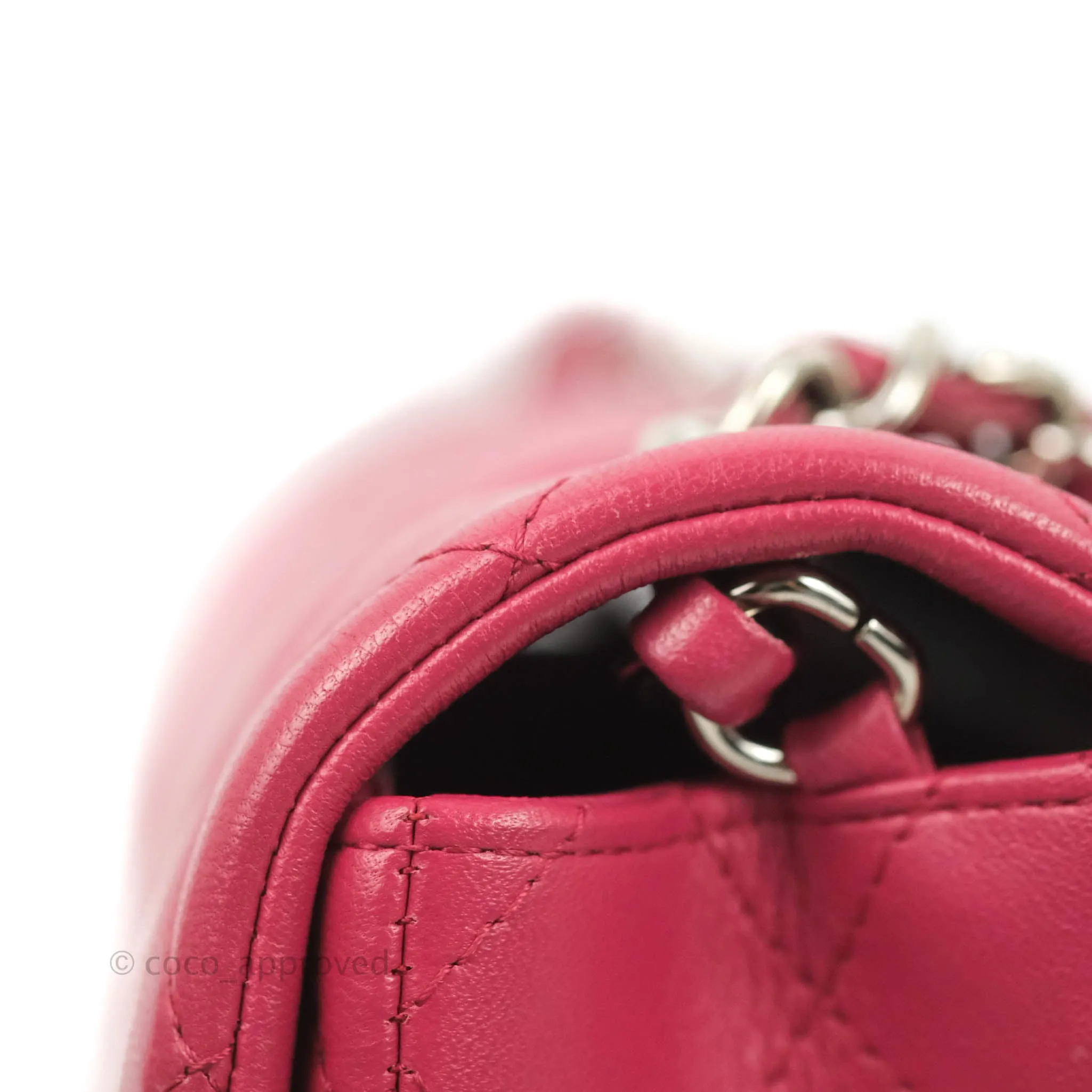 Chanel Quilted Mini Rectangular Flap Raspberry Pink Lambskin Silver Hardware