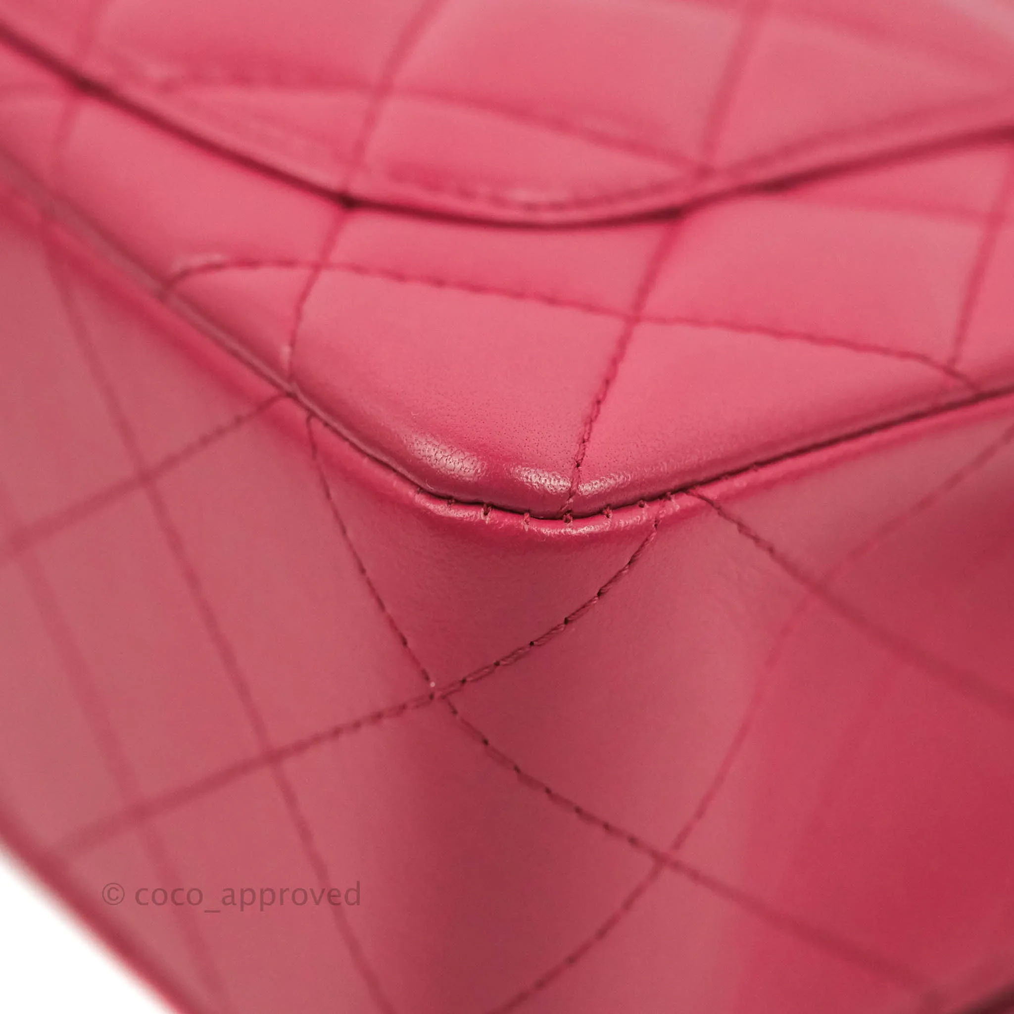 Chanel Quilted Mini Rectangular Flap Raspberry Pink Lambskin Silver Hardware