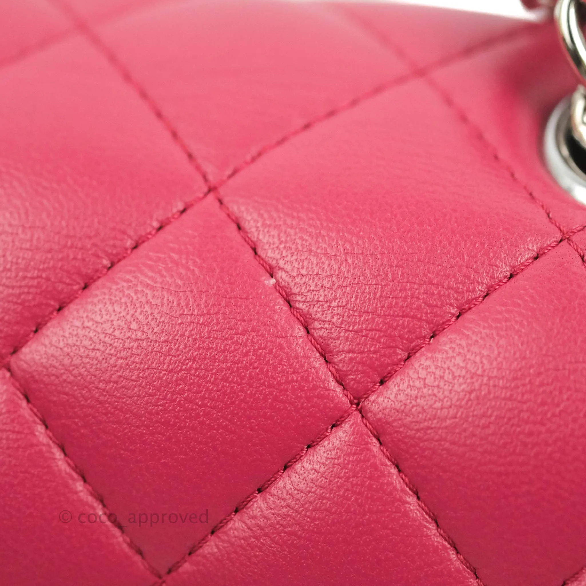Chanel Quilted Mini Rectangular Flap Raspberry Pink Lambskin Silver Hardware