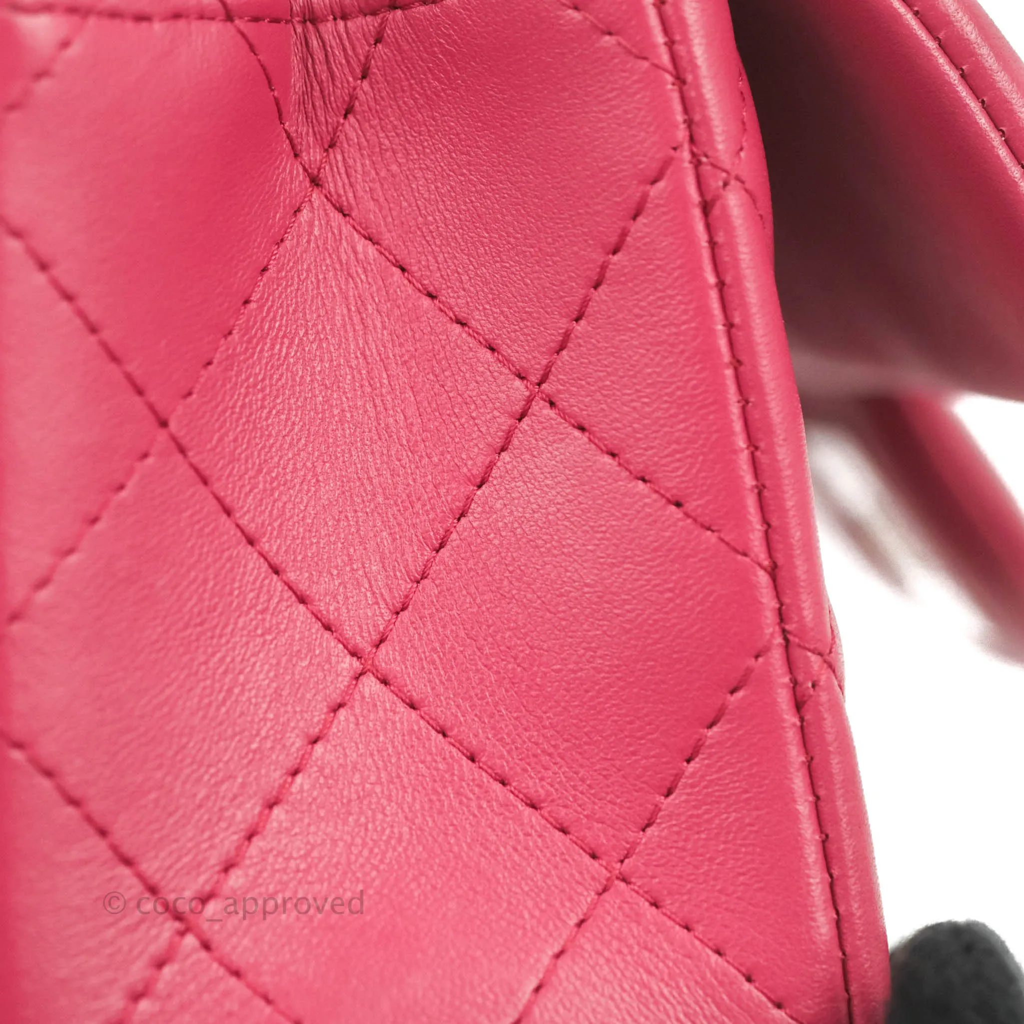 Chanel Quilted Mini Rectangular Flap Raspberry Pink Lambskin Silver Hardware