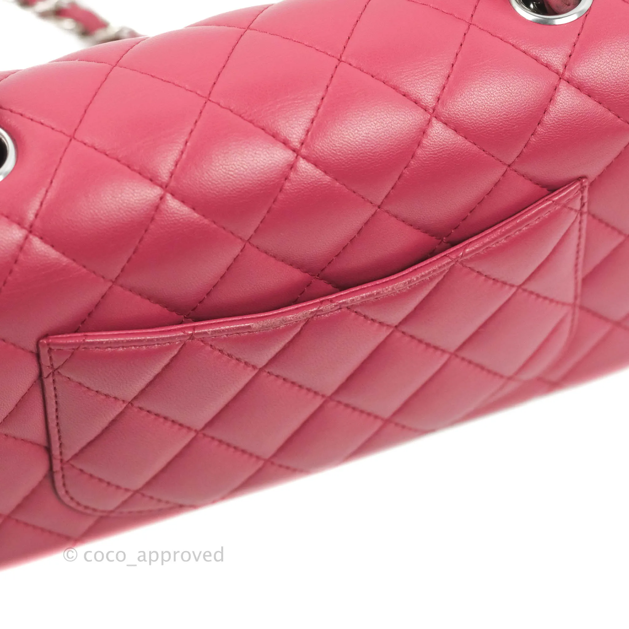 Chanel Quilted Mini Rectangular Flap Raspberry Pink Lambskin Silver Hardware