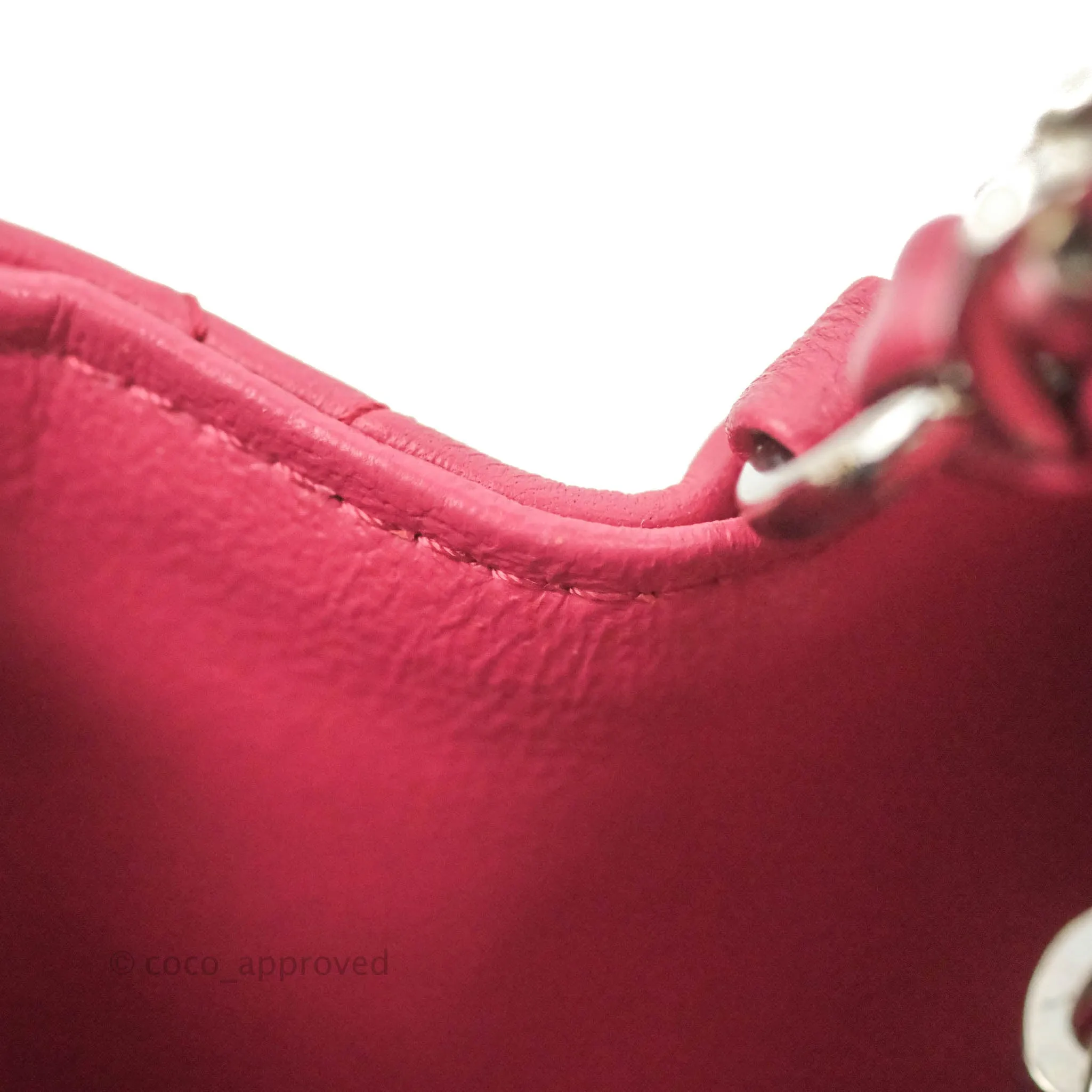Chanel Quilted Mini Rectangular Flap Raspberry Pink Lambskin Silver Hardware
