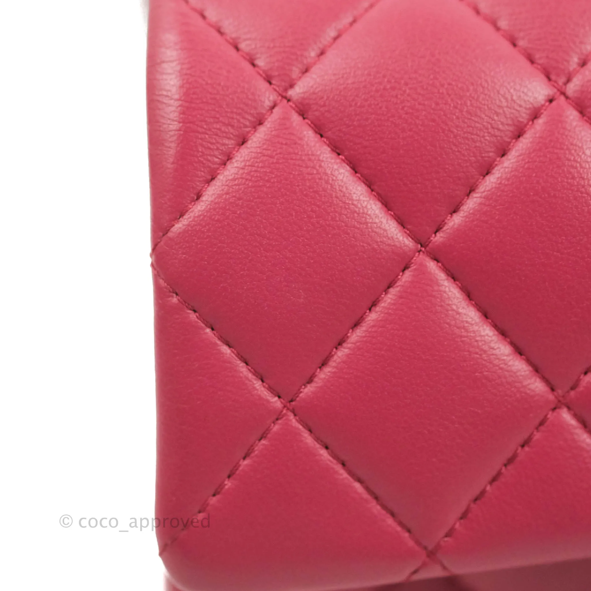Chanel Quilted Mini Rectangular Flap Raspberry Pink Lambskin Silver Hardware
