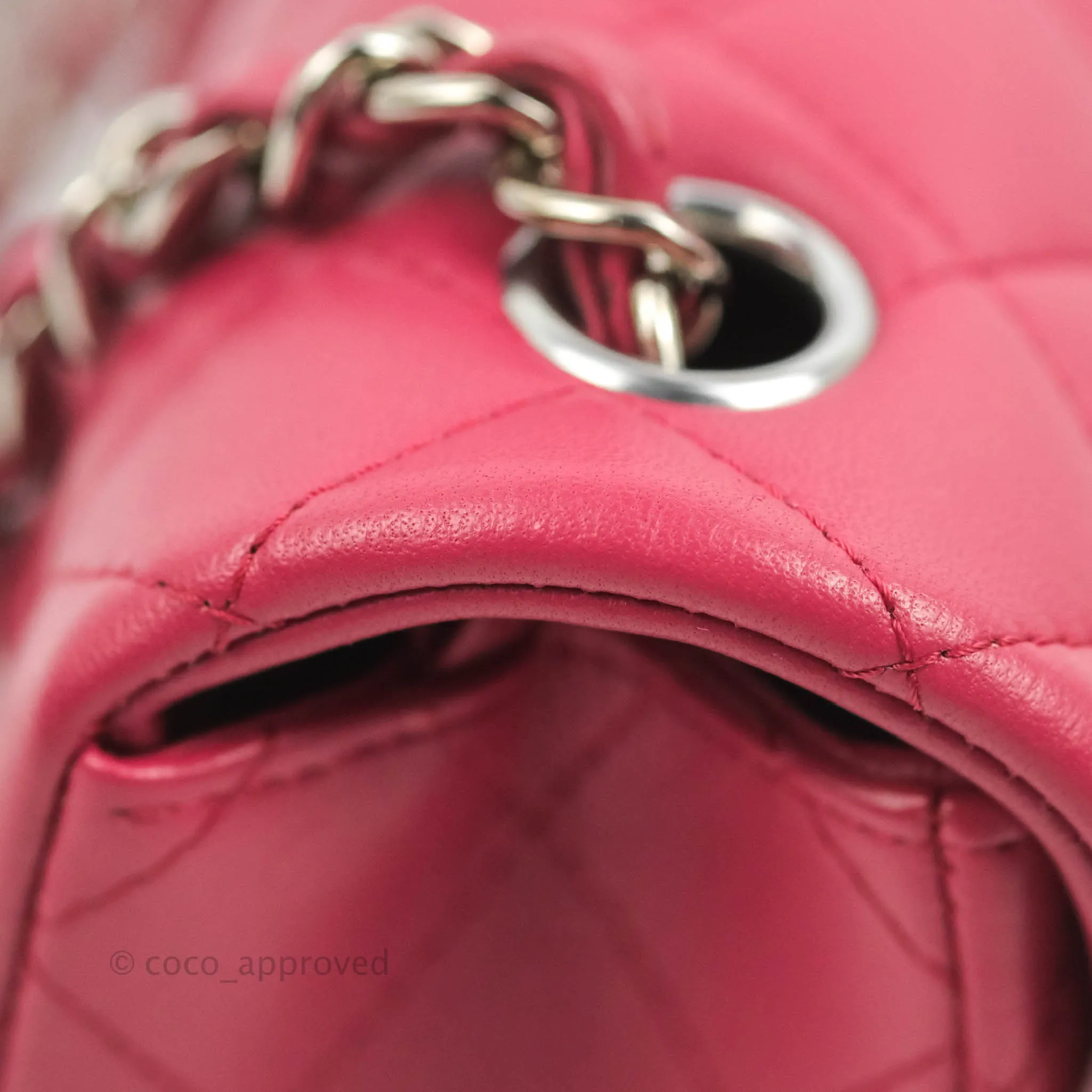 Chanel Quilted Mini Rectangular Flap Raspberry Pink Lambskin Silver Hardware
