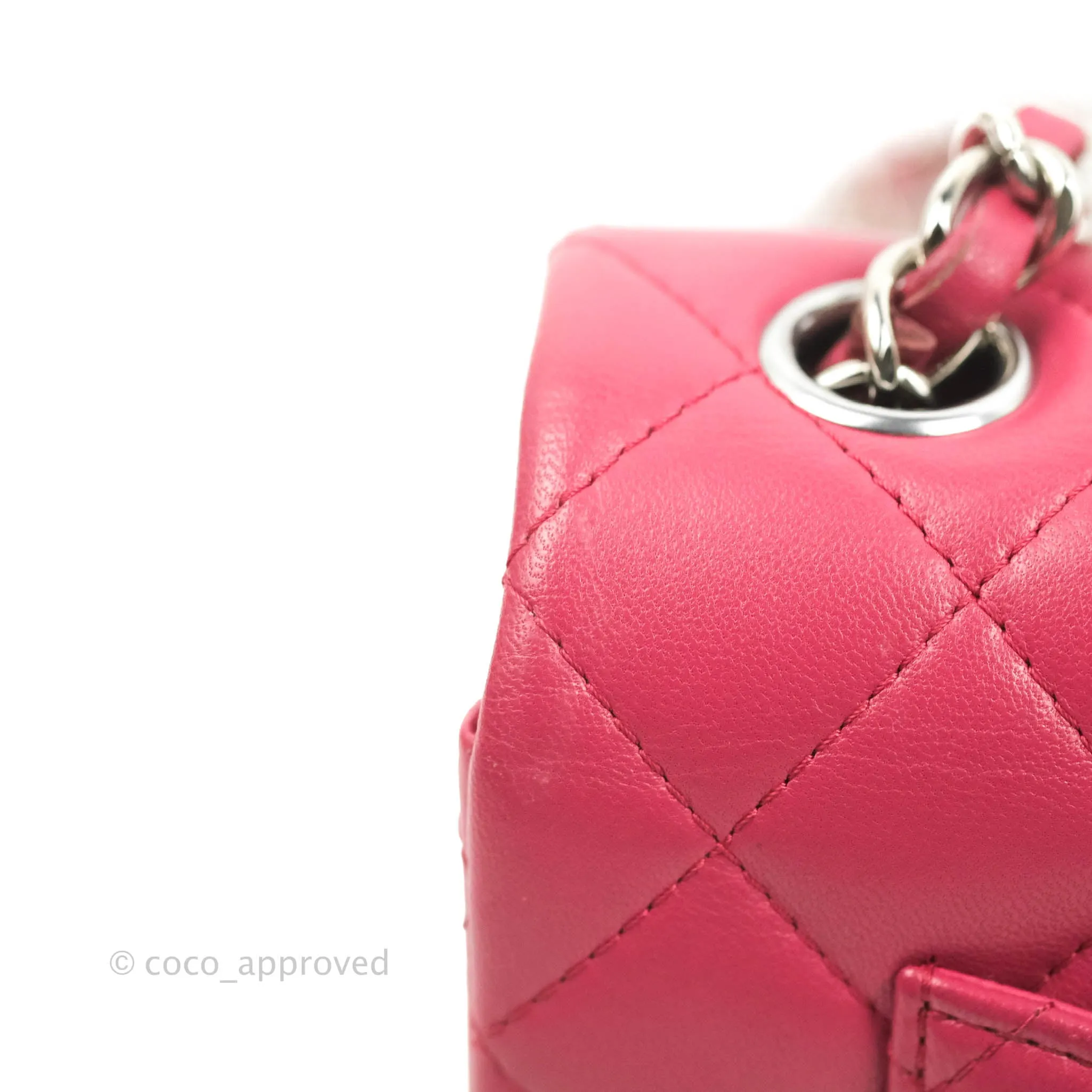 Chanel Quilted Mini Rectangular Flap Raspberry Pink Lambskin Silver Hardware