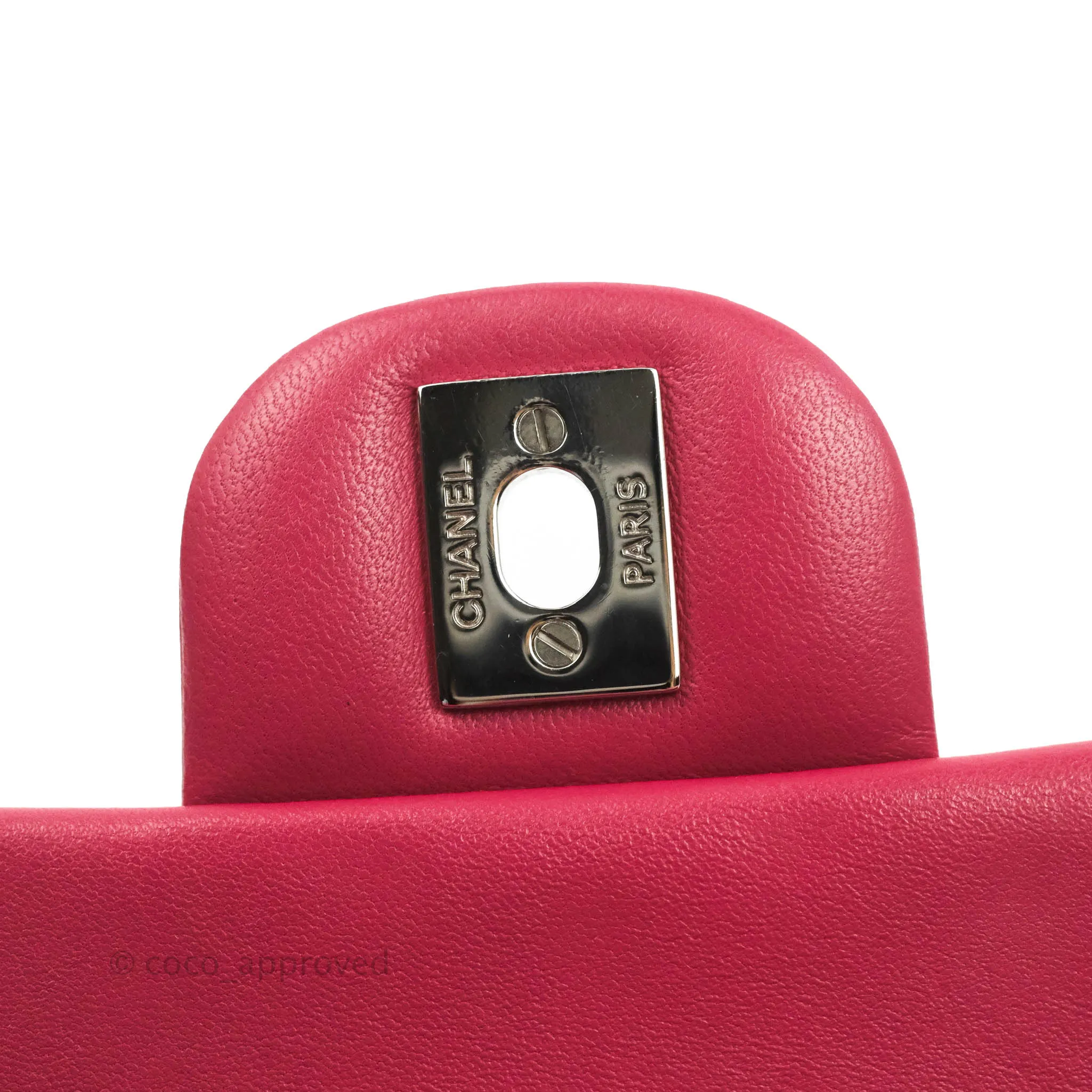 Chanel Quilted Mini Rectangular Flap Raspberry Pink Lambskin Silver Hardware