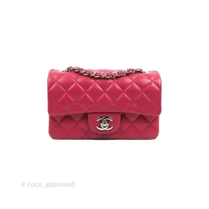 Chanel Quilted Mini Rectangular Flap Raspberry Pink Lambskin Silver Hardware