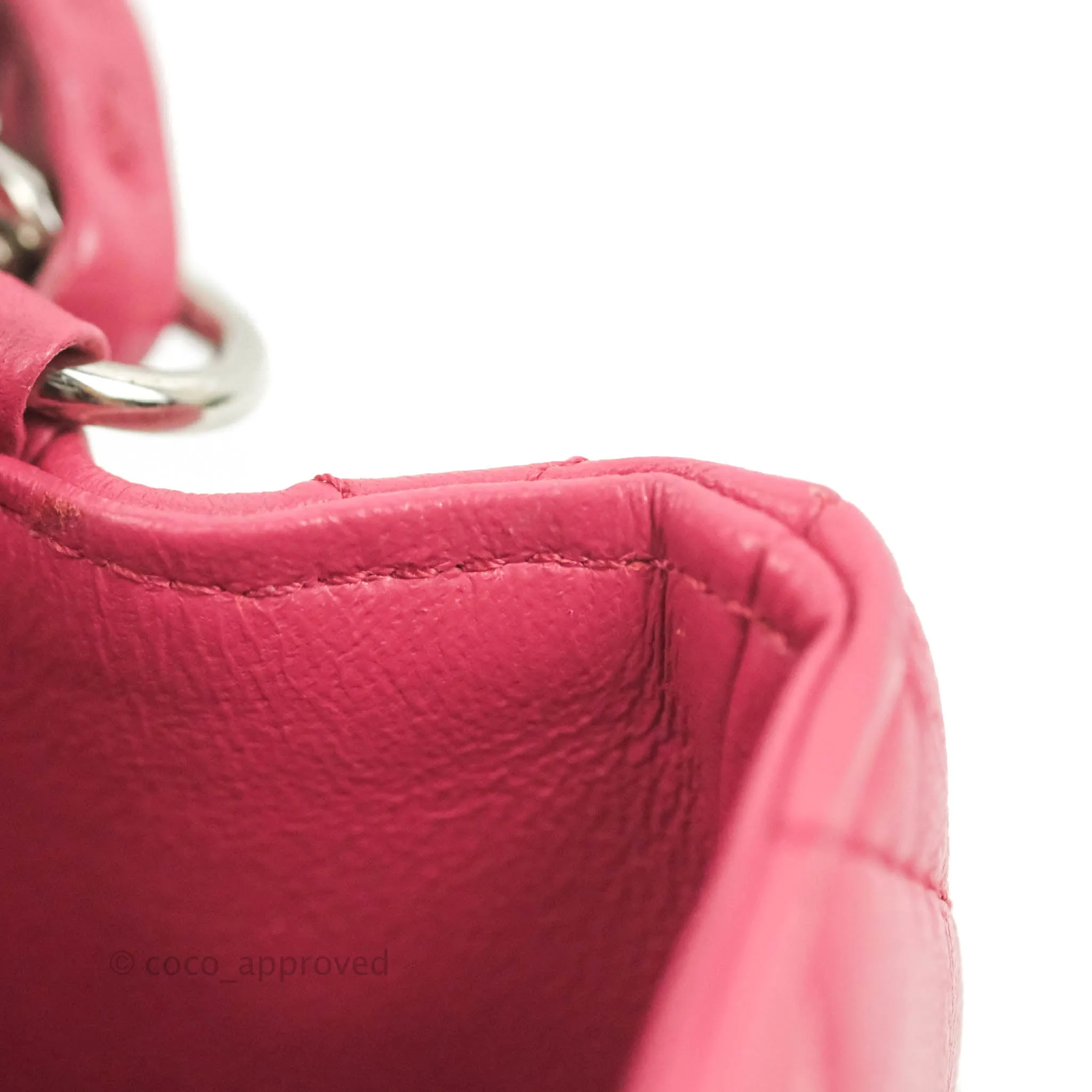 Chanel Quilted Mini Rectangular Flap Raspberry Pink Lambskin Silver Hardware