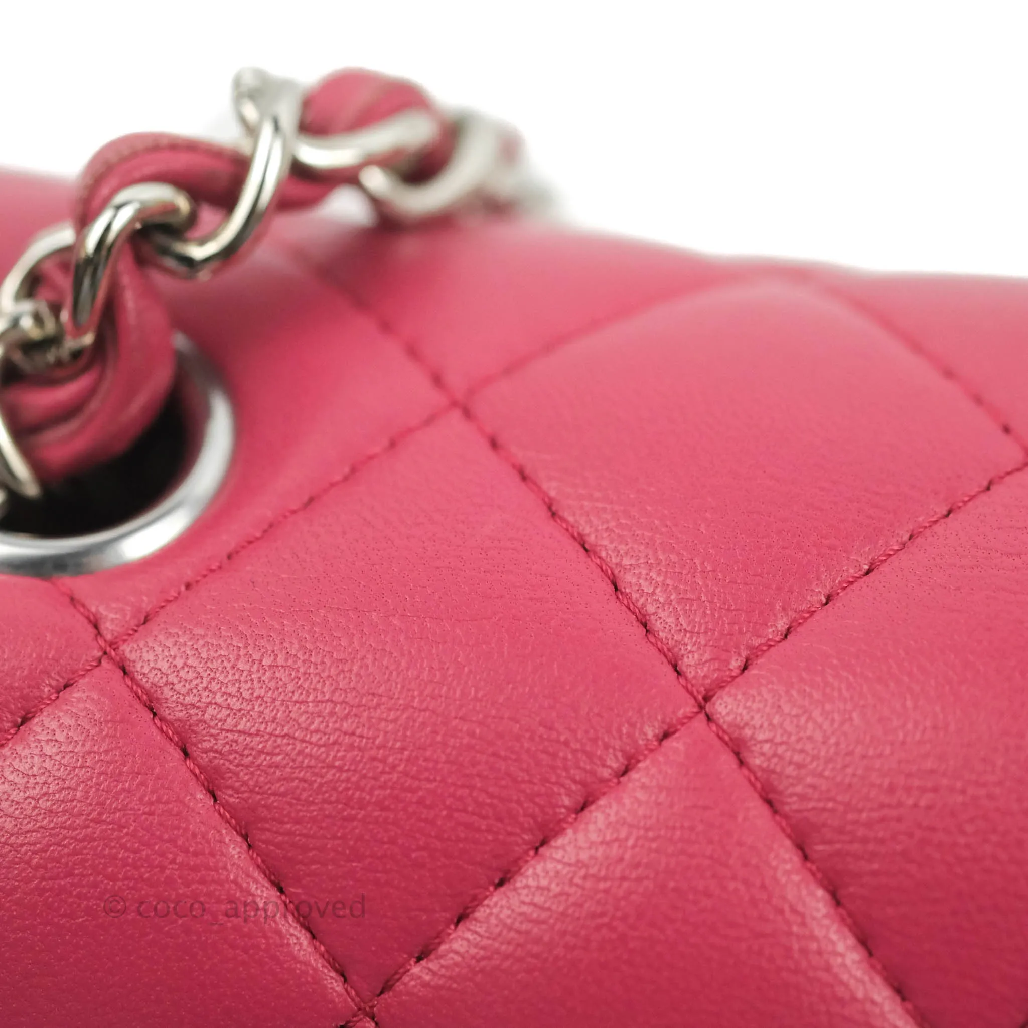 Chanel Quilted Mini Rectangular Flap Raspberry Pink Lambskin Silver Hardware