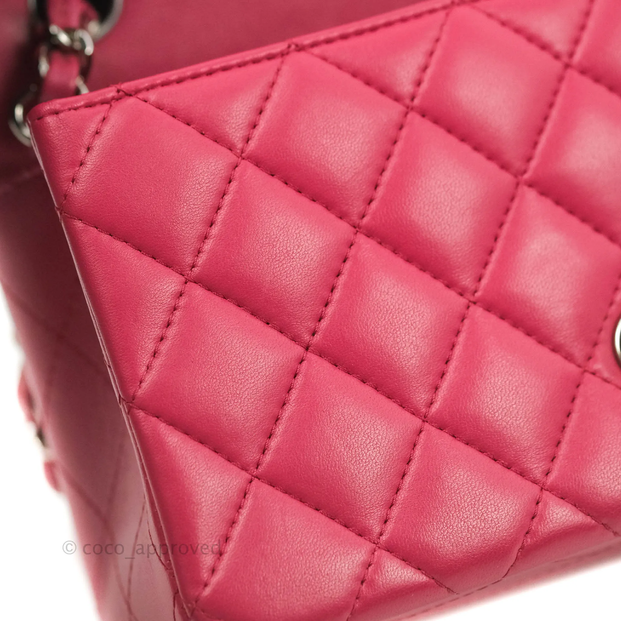 Chanel Quilted Mini Rectangular Flap Raspberry Pink Lambskin Silver Hardware
