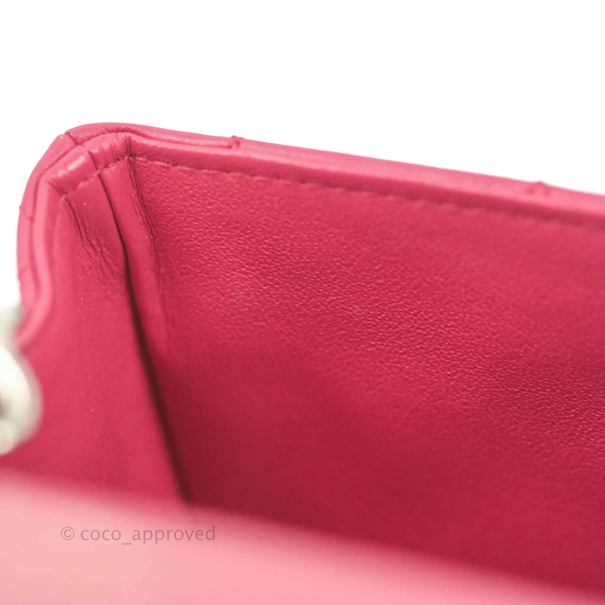 Chanel Quilted Mini Rectangular Flap Raspberry Pink Lambskin Silver Hardware