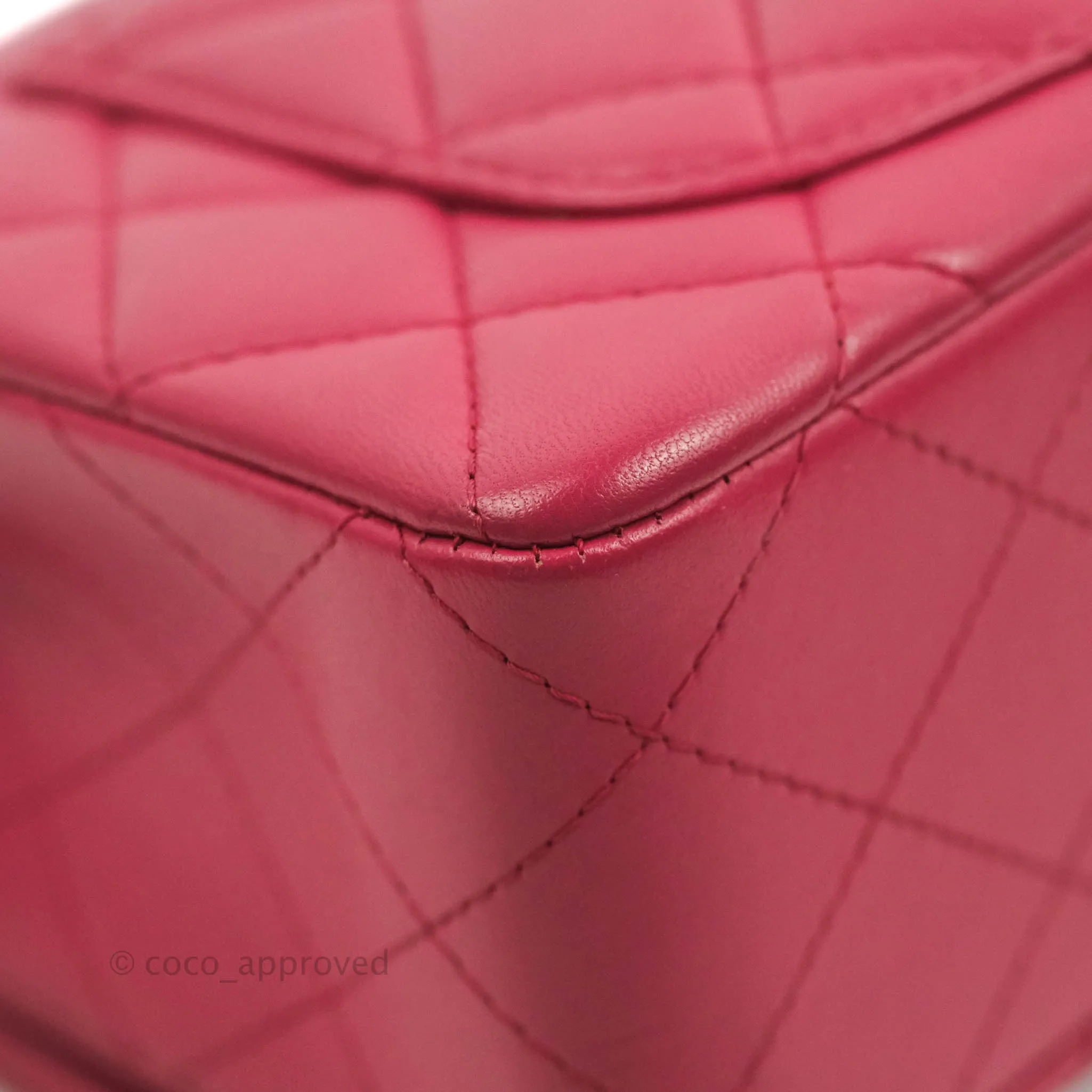 Chanel Quilted Mini Rectangular Flap Raspberry Pink Lambskin Silver Hardware