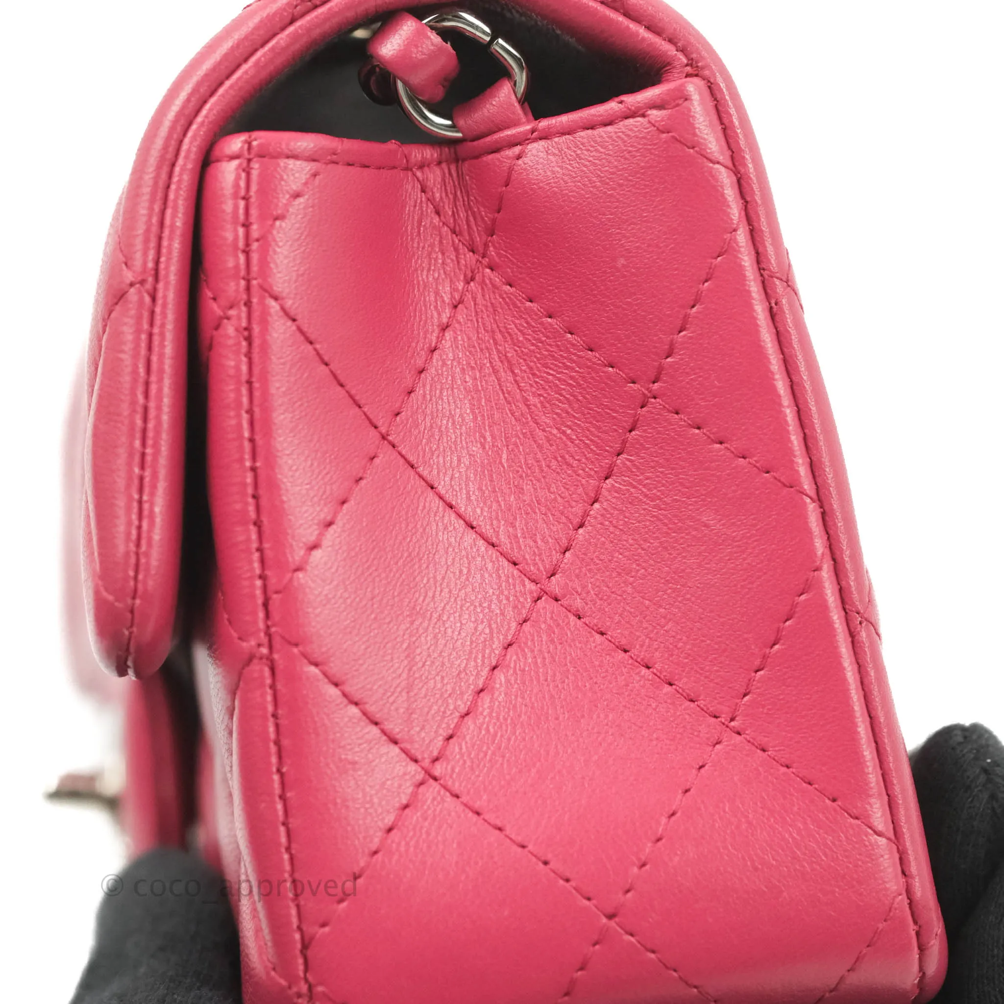 Chanel Quilted Mini Rectangular Flap Raspberry Pink Lambskin Silver Hardware