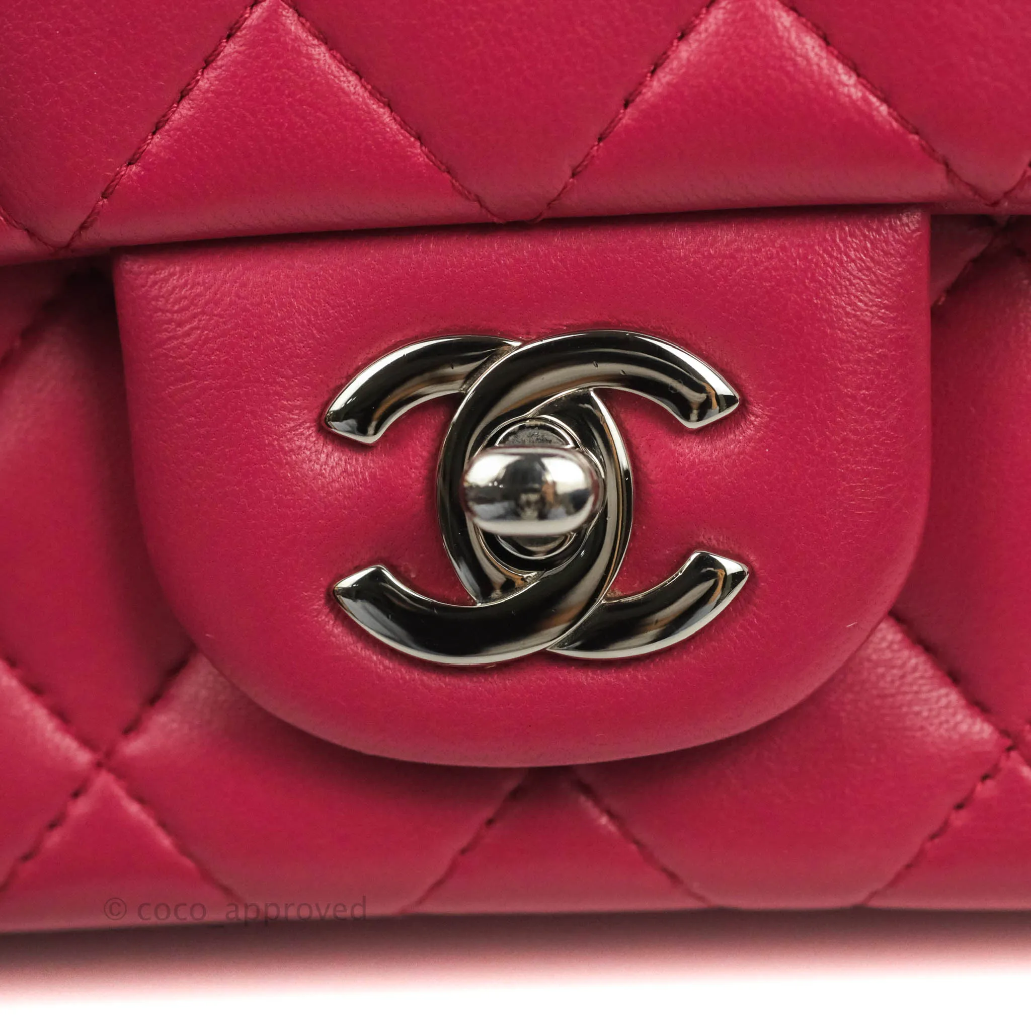 Chanel Quilted Mini Rectangular Flap Raspberry Pink Lambskin Silver Hardware