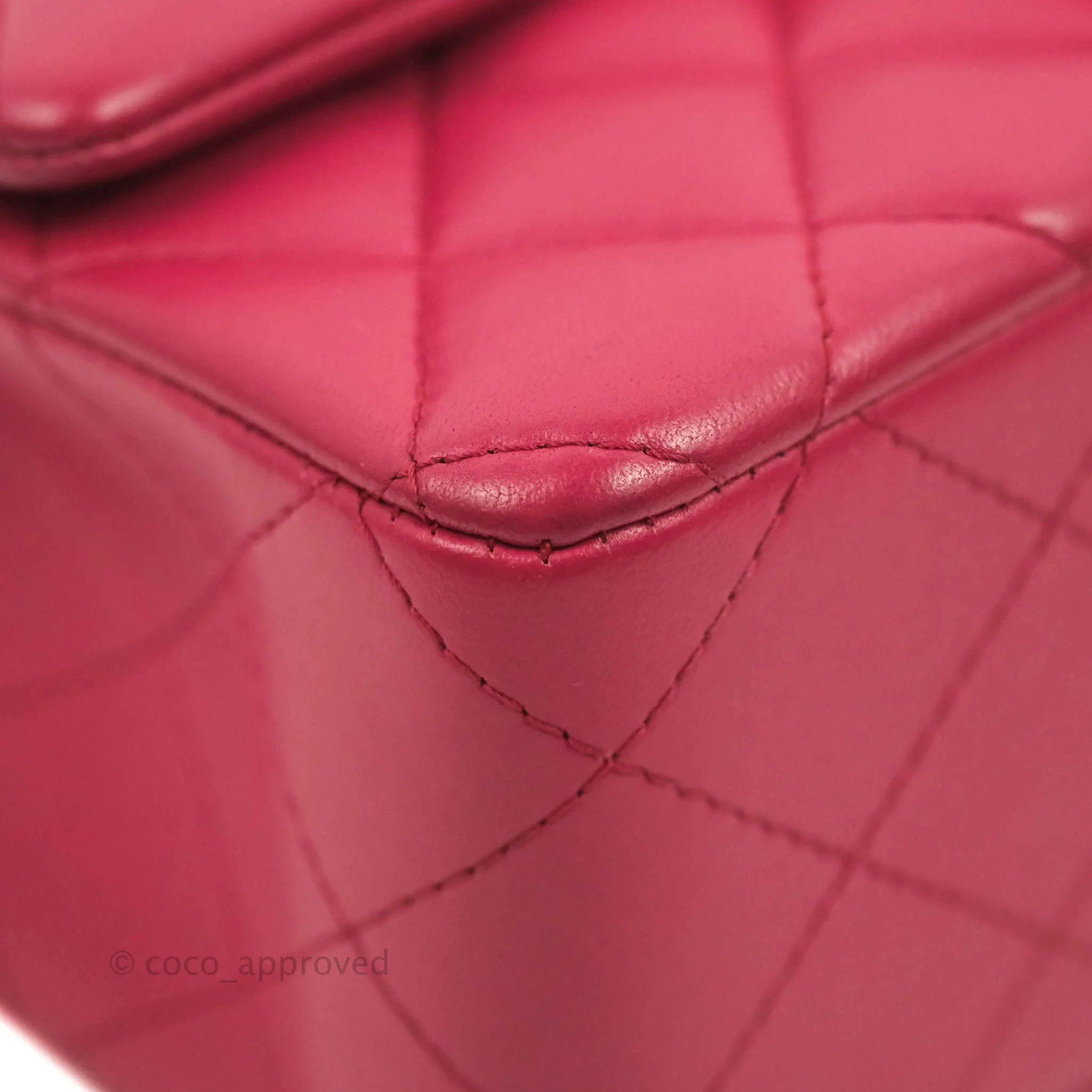 Chanel Quilted Mini Rectangular Flap Raspberry Pink Lambskin Silver Hardware