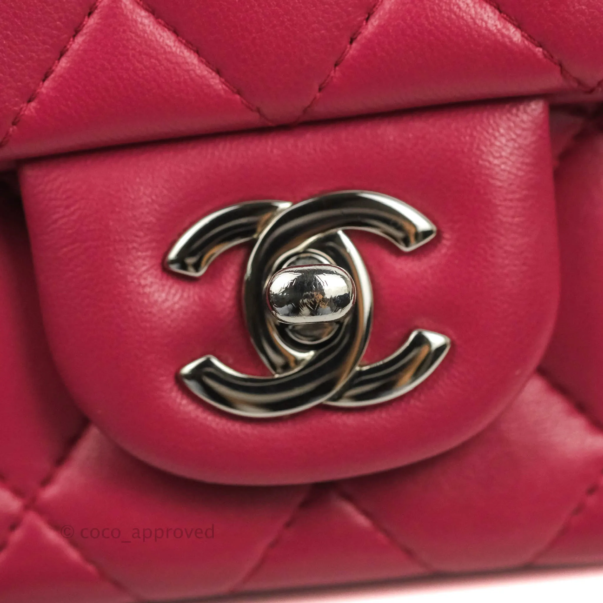 Chanel Quilted Mini Rectangular Flap Raspberry Pink Lambskin Silver Hardware
