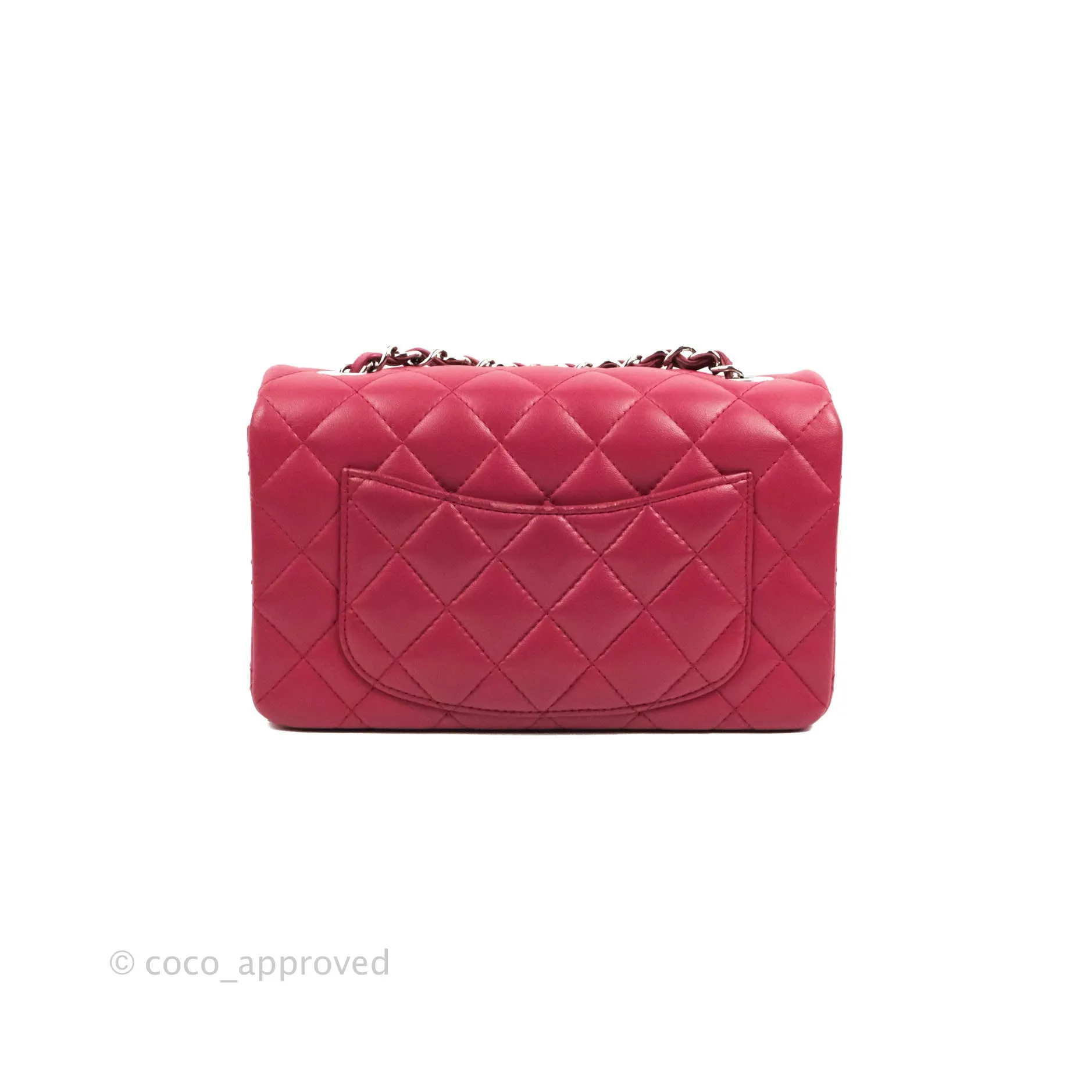 Chanel Quilted Mini Rectangular Flap Raspberry Pink Lambskin Silver Hardware