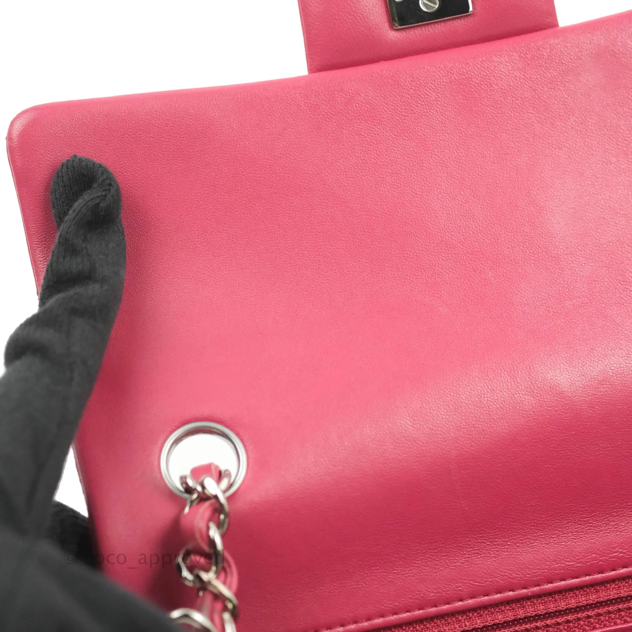 Chanel Quilted Mini Rectangular Flap Raspberry Pink Lambskin Silver Hardware