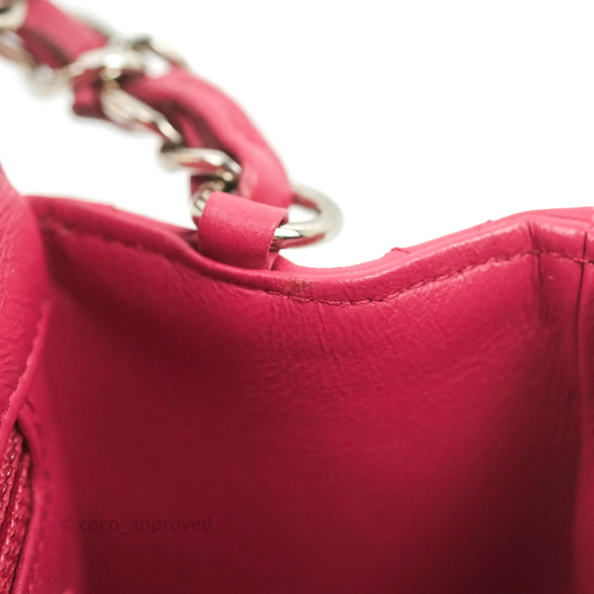 Chanel Quilted Mini Rectangular Flap Raspberry Pink Lambskin Silver Hardware