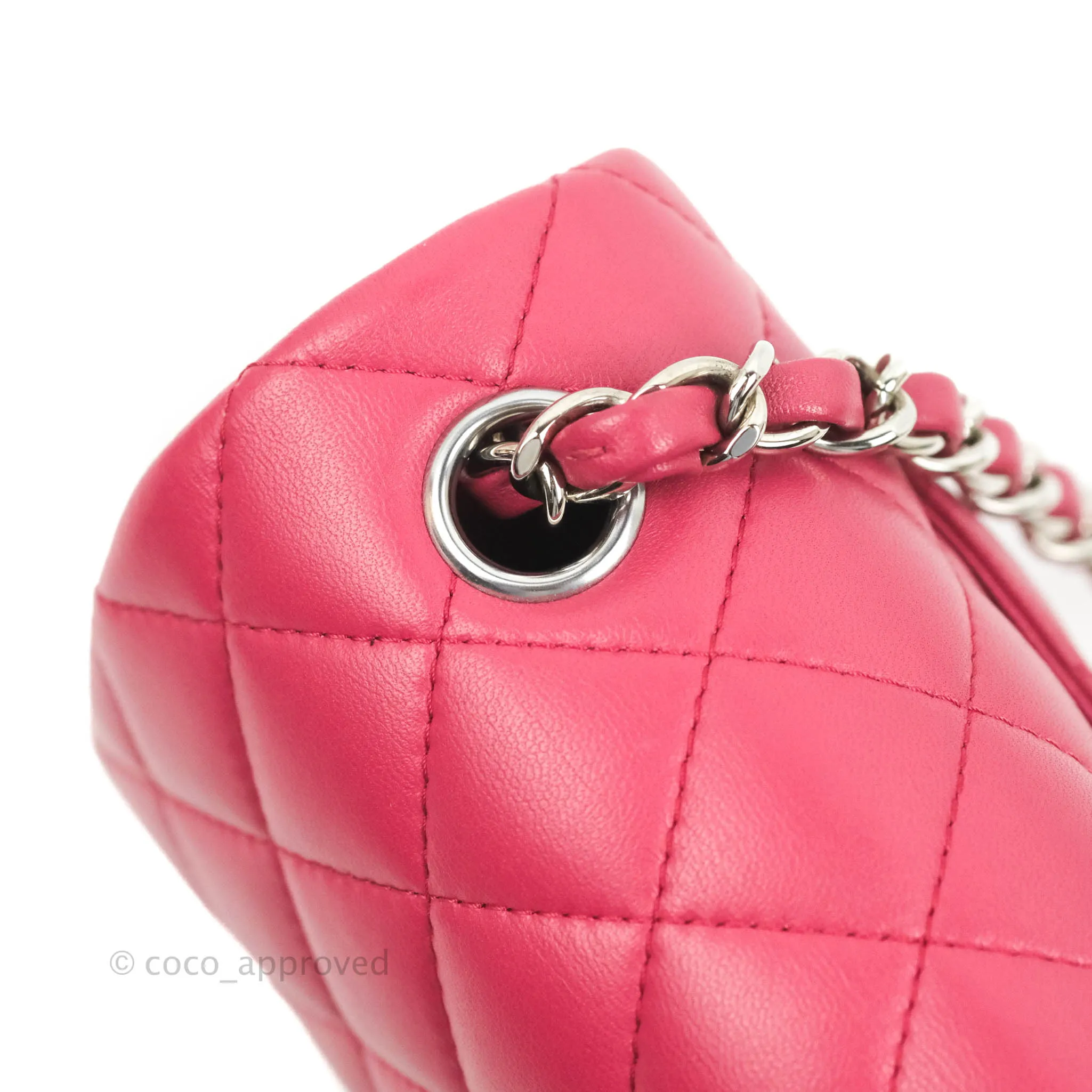 Chanel Quilted Mini Rectangular Flap Raspberry Pink Lambskin Silver Hardware
