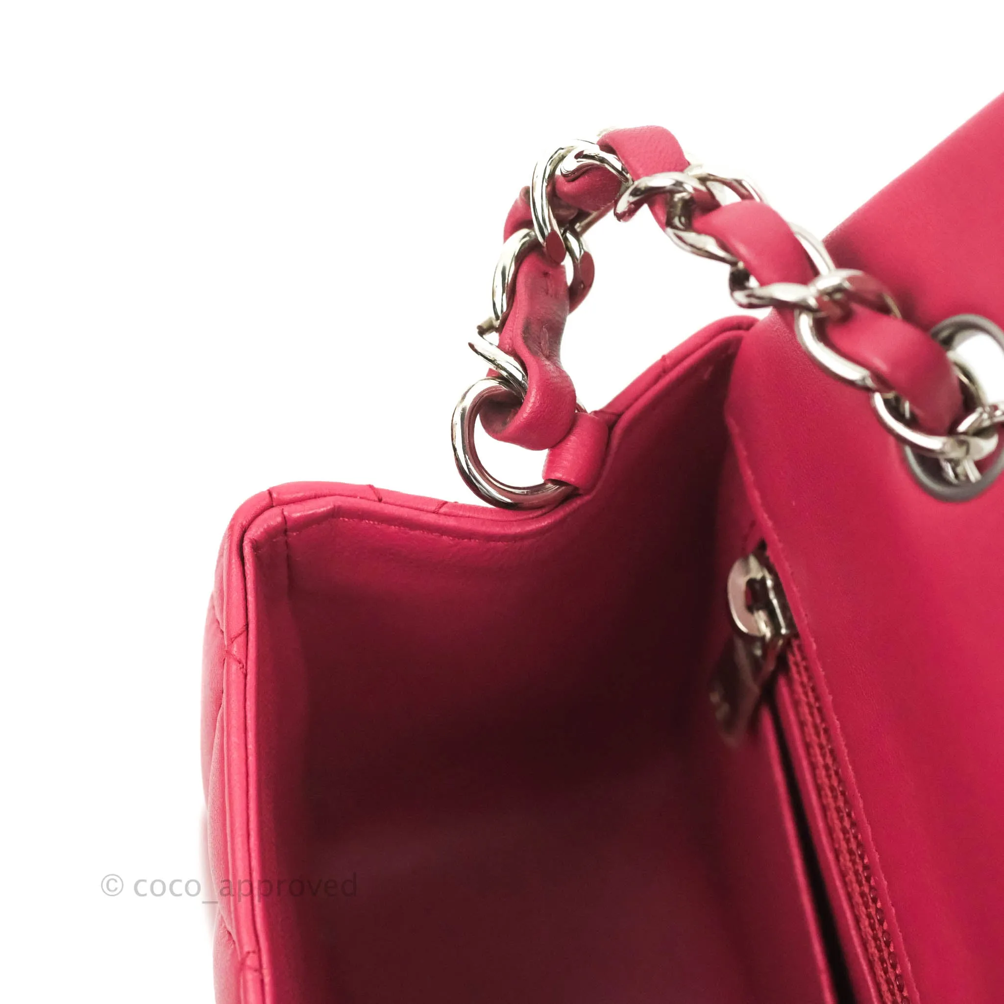 Chanel Quilted Mini Rectangular Flap Raspberry Pink Lambskin Silver Hardware