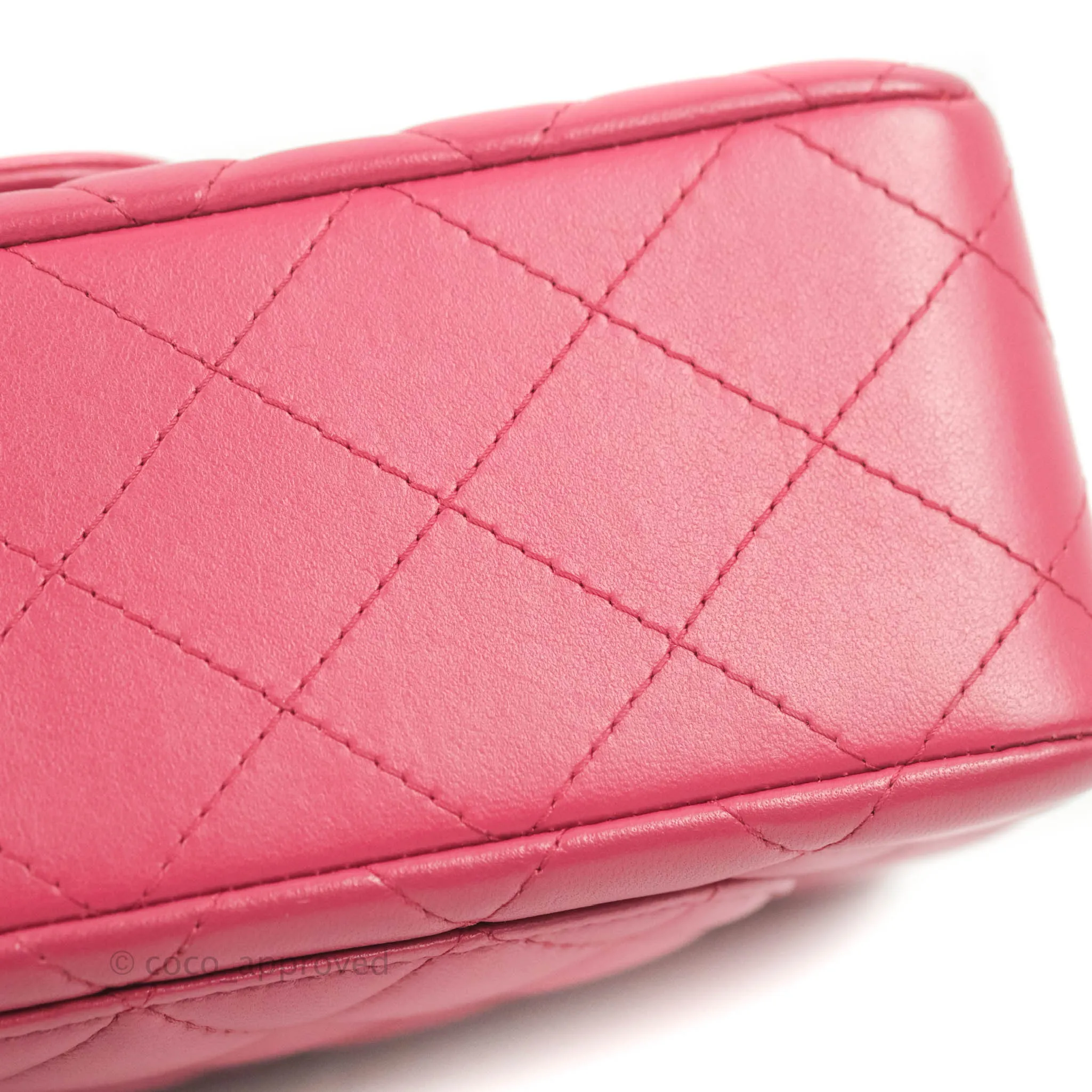 Chanel Quilted Mini Rectangular Flap Raspberry Pink Lambskin Silver Hardware