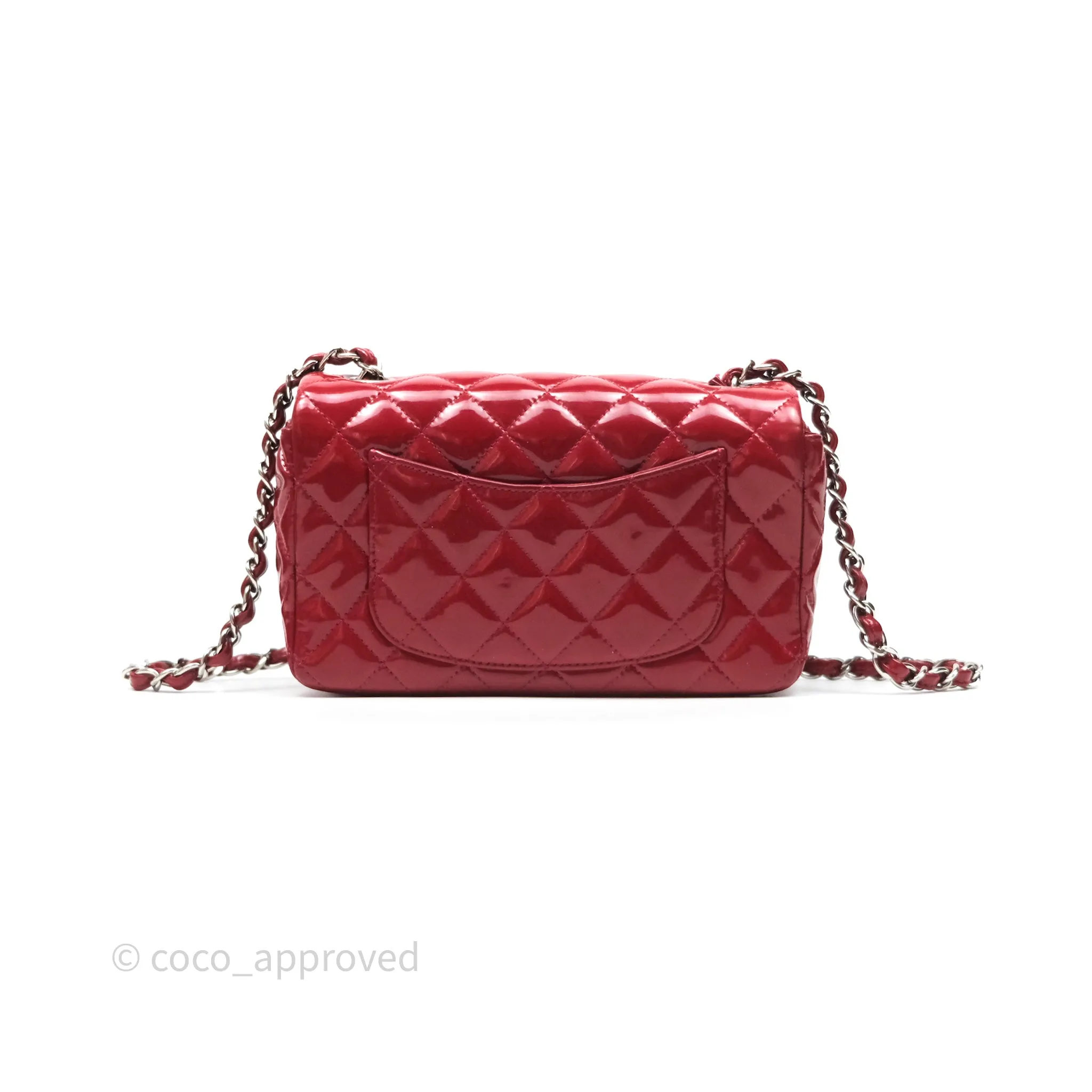 Chanel Quilted Mini Rectangular Flap Red Patent Silver Hardware