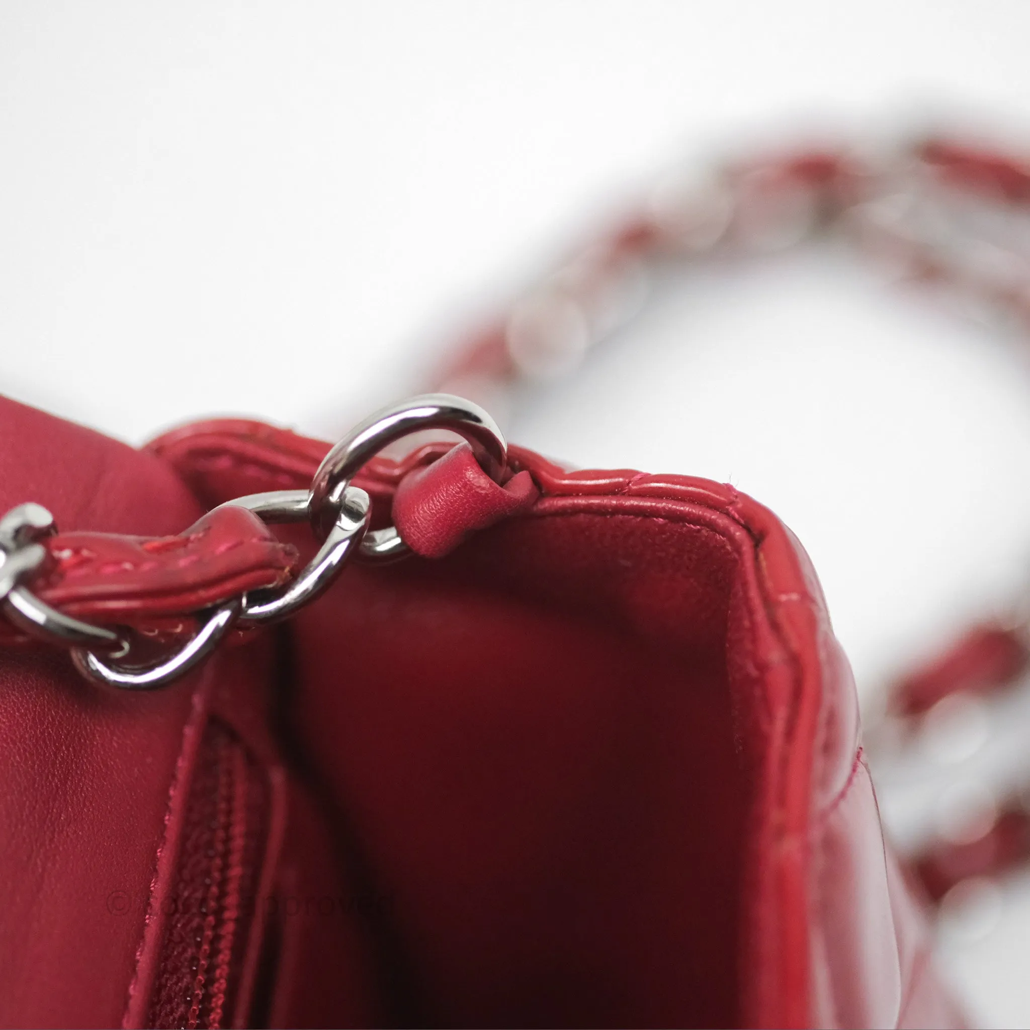 Chanel Quilted Mini Rectangular Flap Red Patent Silver Hardware