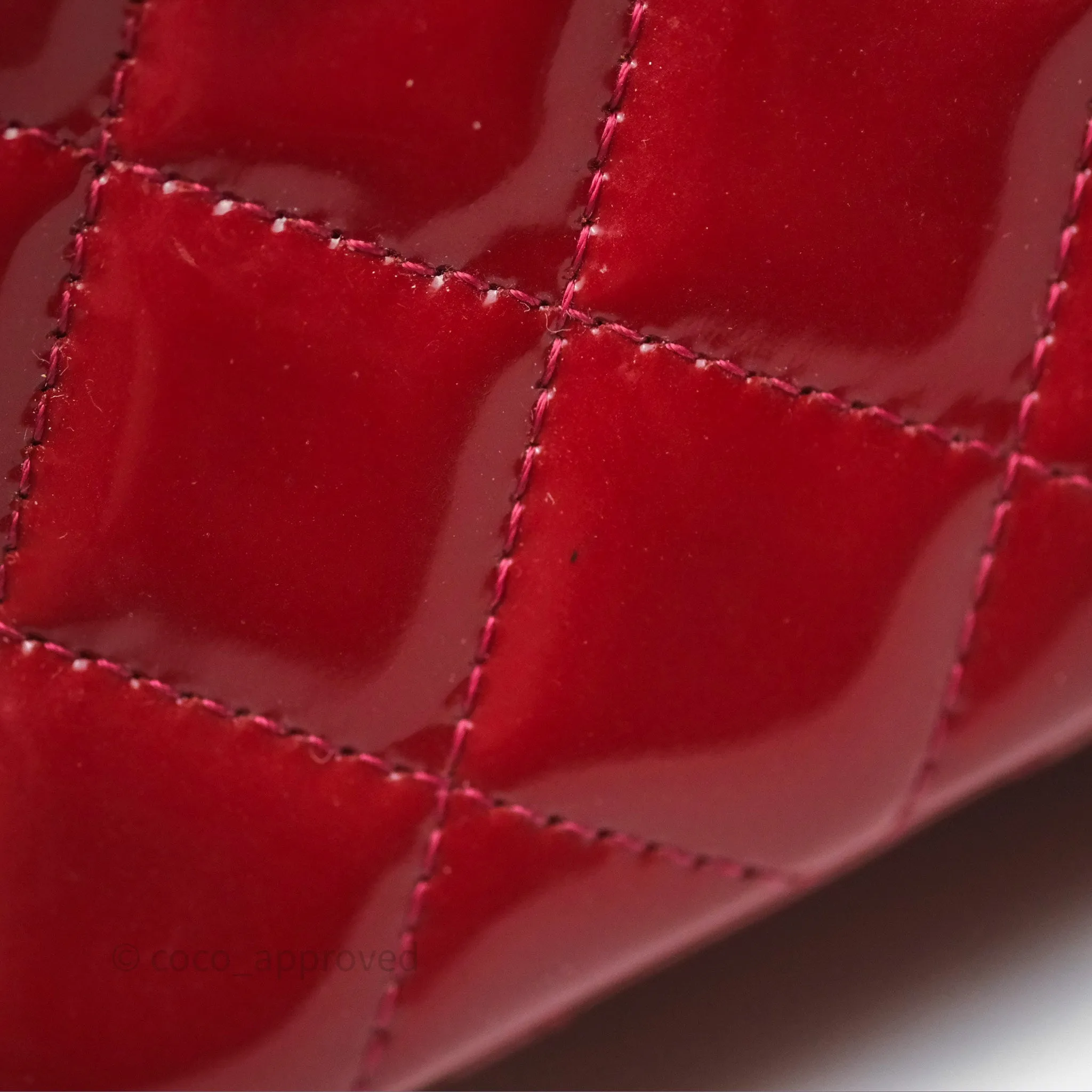 Chanel Quilted Mini Rectangular Flap Red Patent Silver Hardware