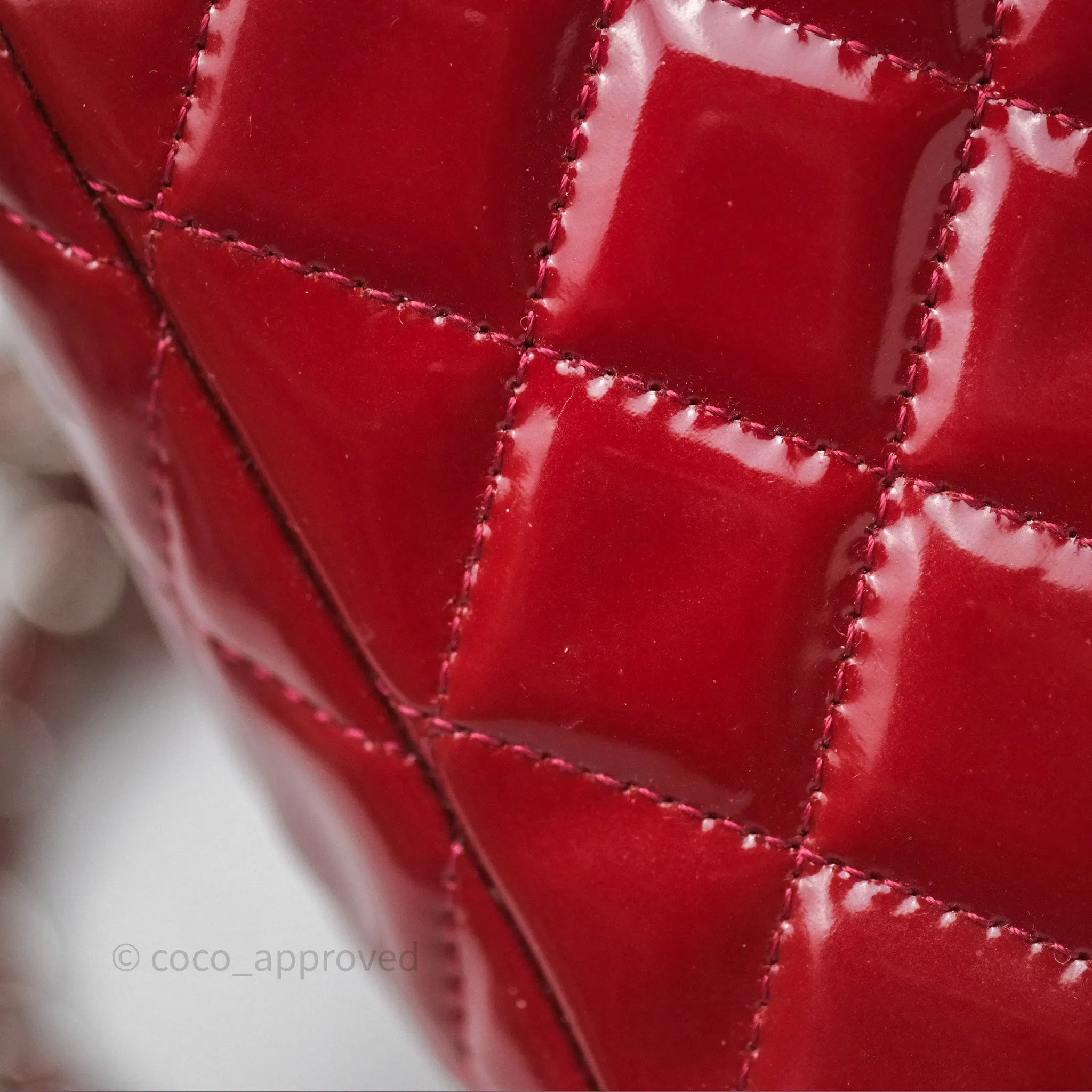 Chanel Quilted Mini Rectangular Flap Red Patent Silver Hardware