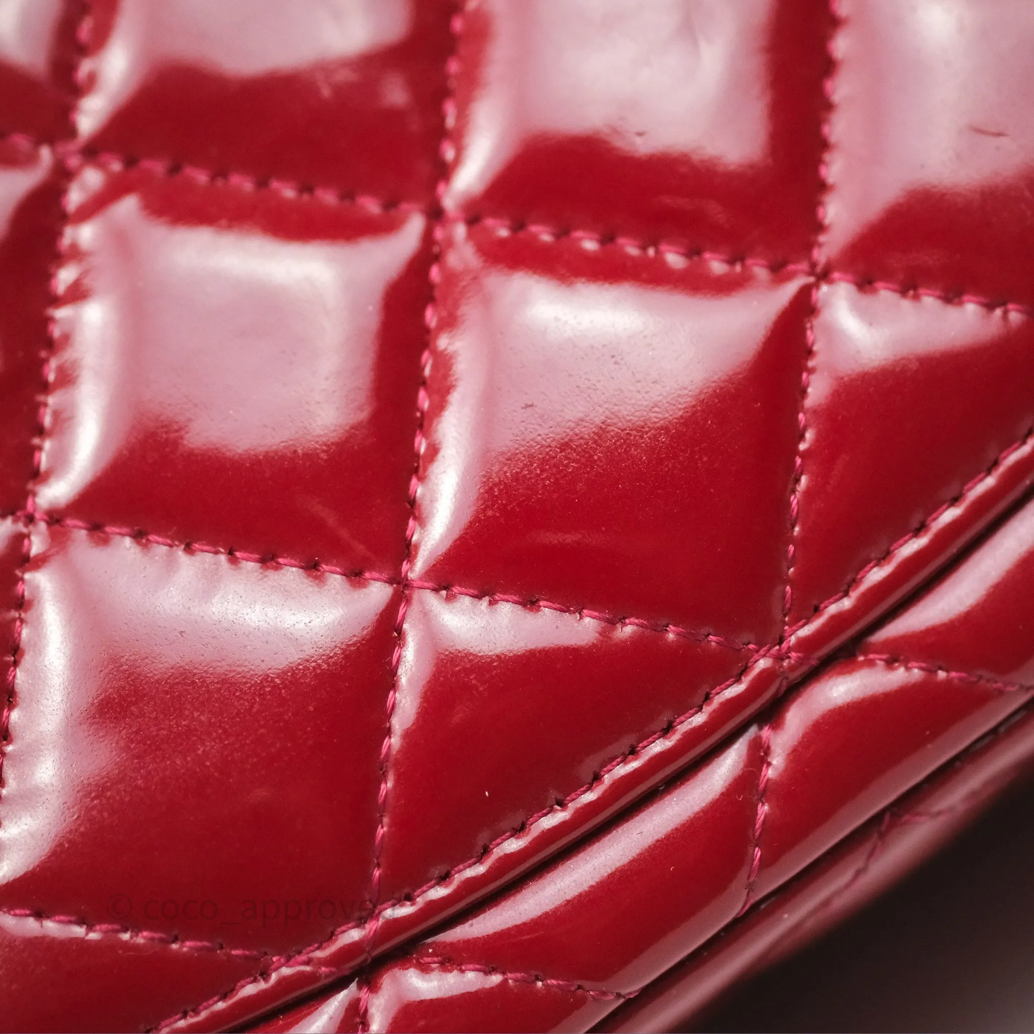 Chanel Quilted Mini Rectangular Flap Red Patent Silver Hardware