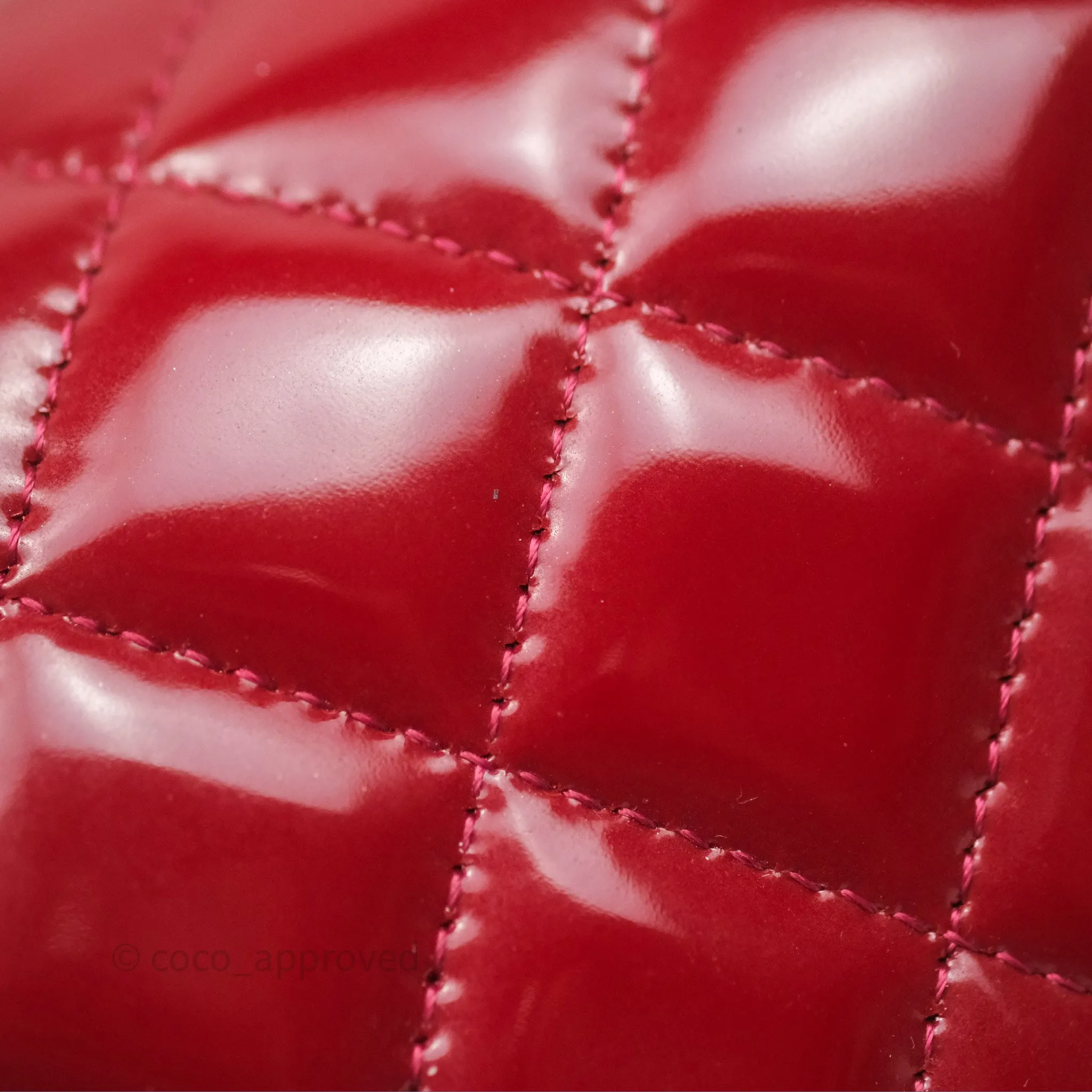 Chanel Quilted Mini Rectangular Flap Red Patent Silver Hardware