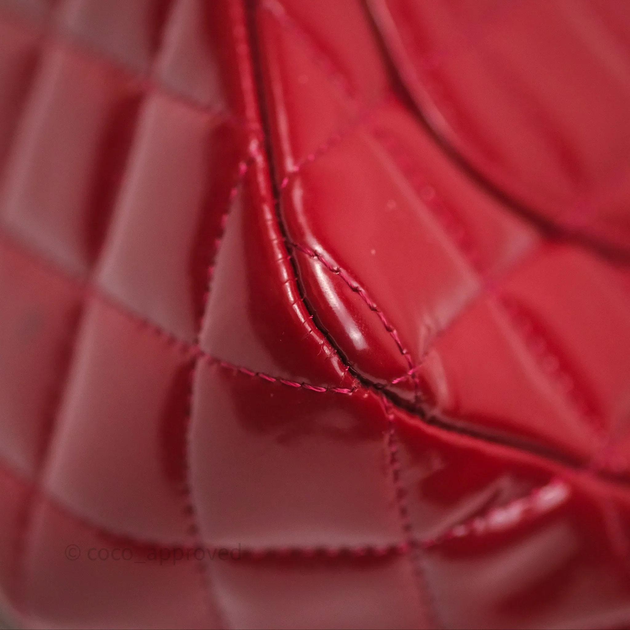 Chanel Quilted Mini Rectangular Flap Red Patent Silver Hardware