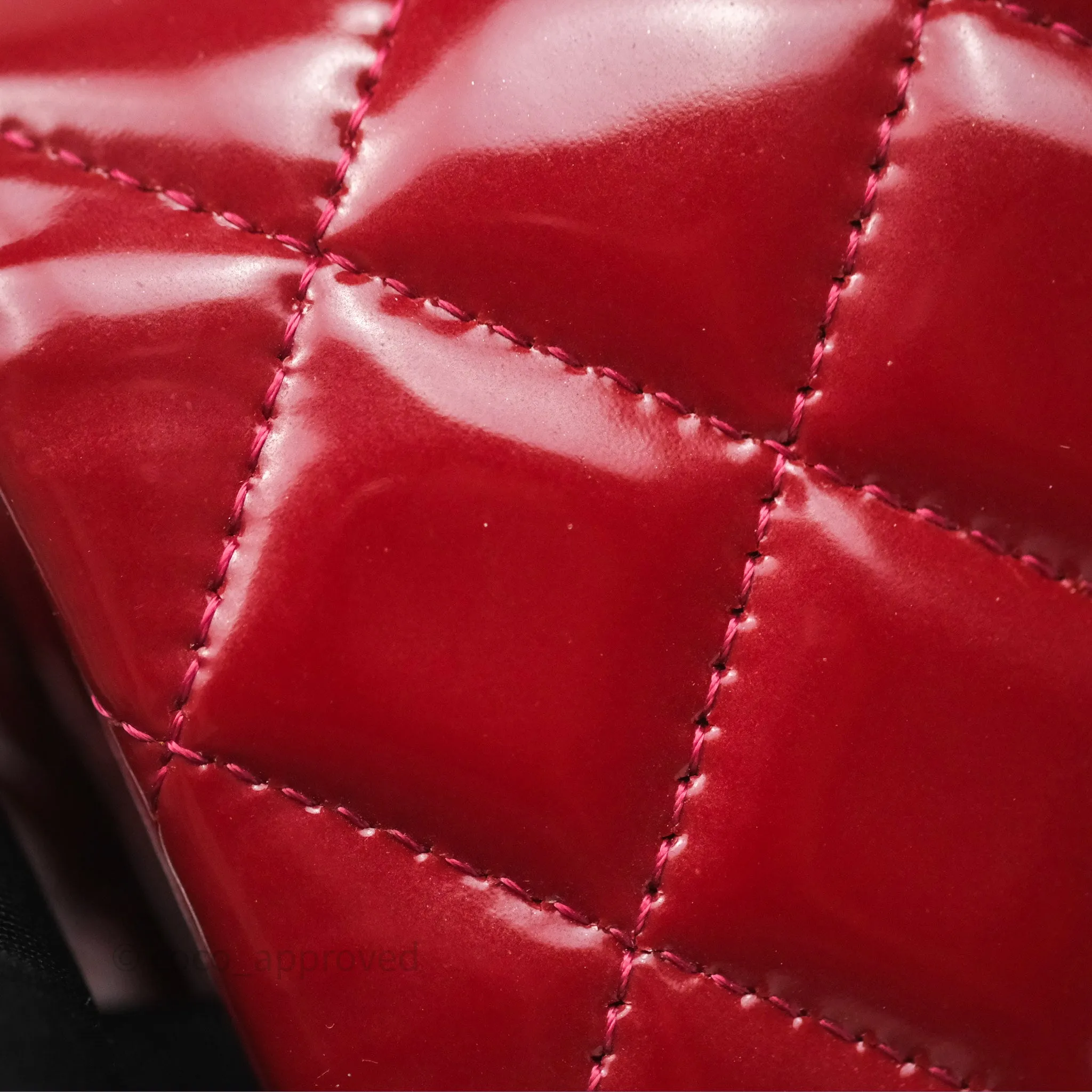 Chanel Quilted Mini Rectangular Flap Red Patent Silver Hardware