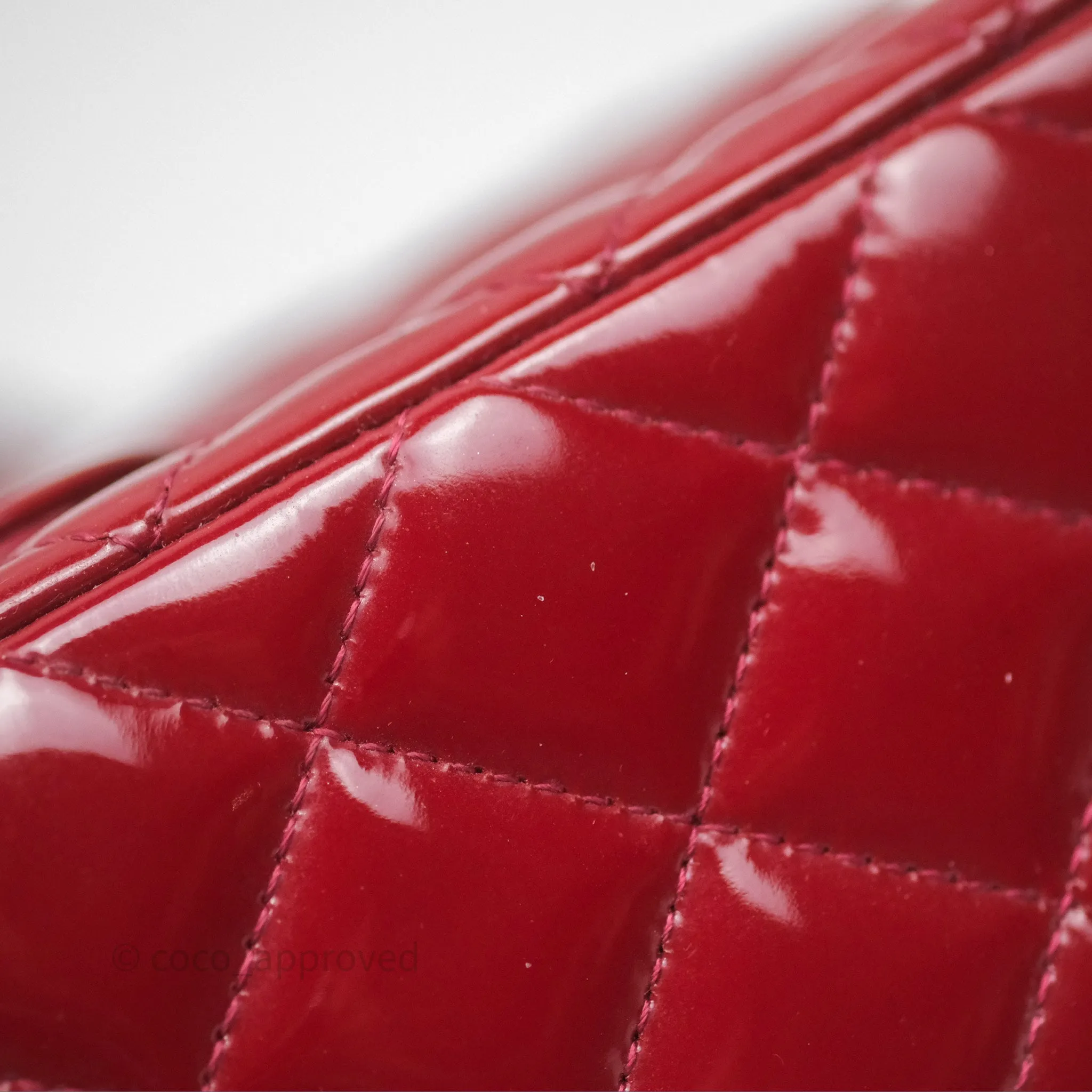 Chanel Quilted Mini Rectangular Flap Red Patent Silver Hardware