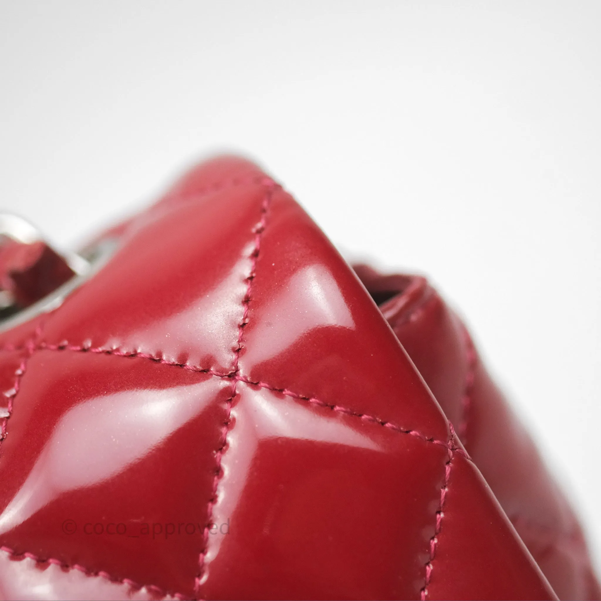 Chanel Quilted Mini Rectangular Flap Red Patent Silver Hardware