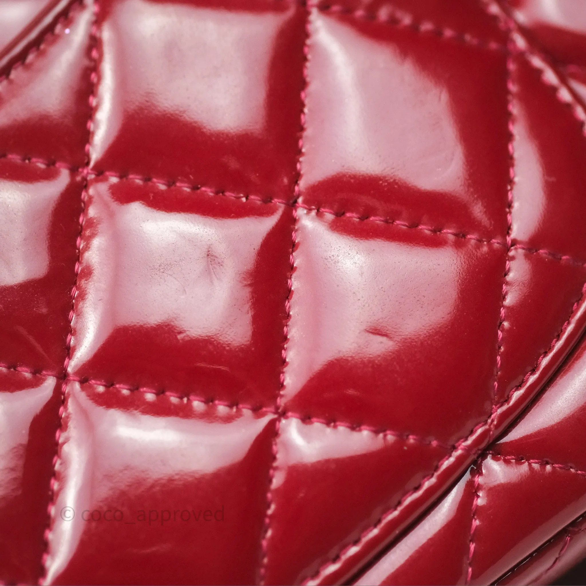 Chanel Quilted Mini Rectangular Flap Red Patent Silver Hardware