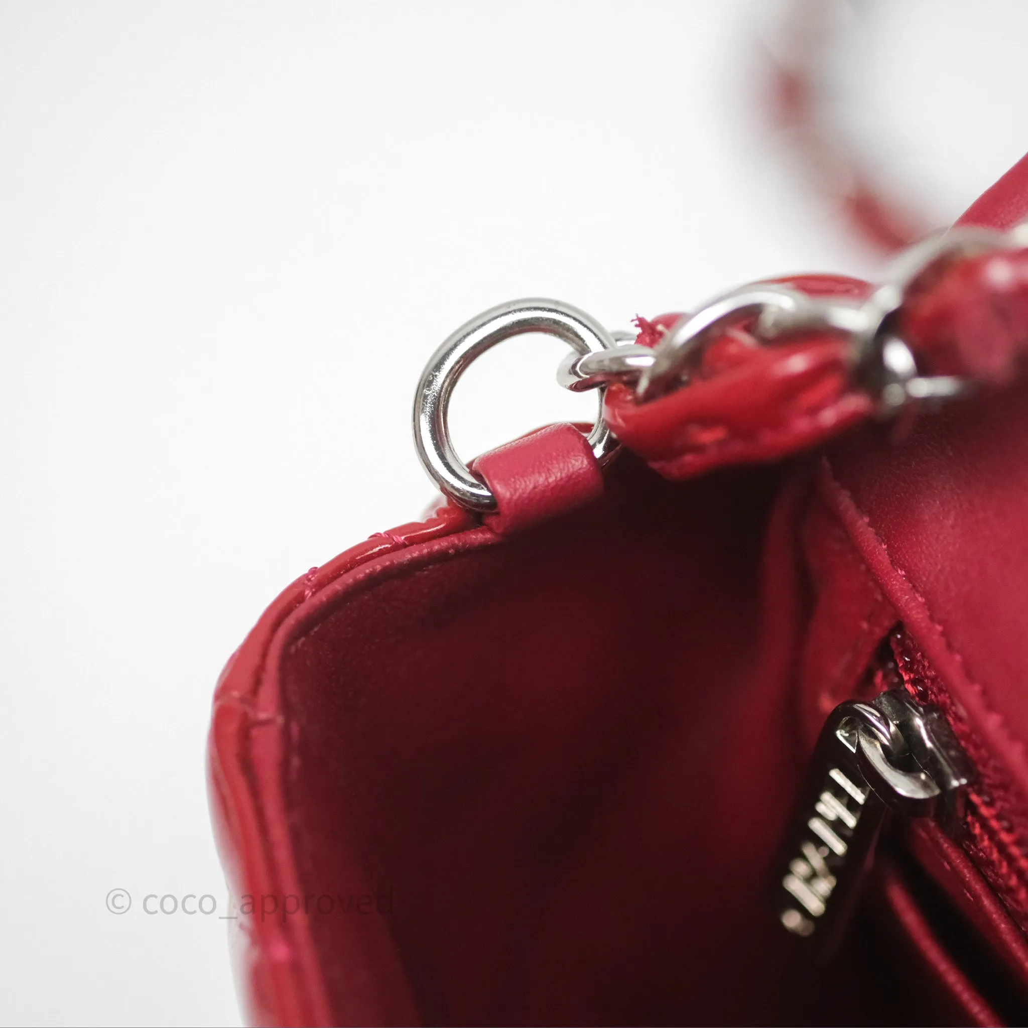 Chanel Quilted Mini Rectangular Flap Red Patent Silver Hardware