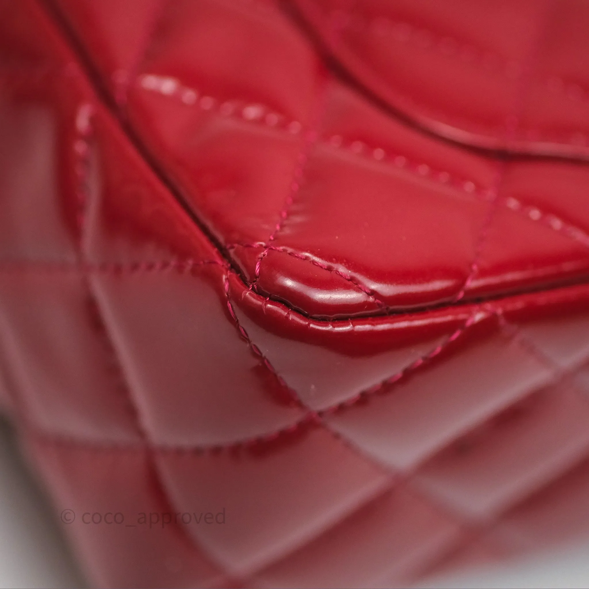Chanel Quilted Mini Rectangular Flap Red Patent Silver Hardware