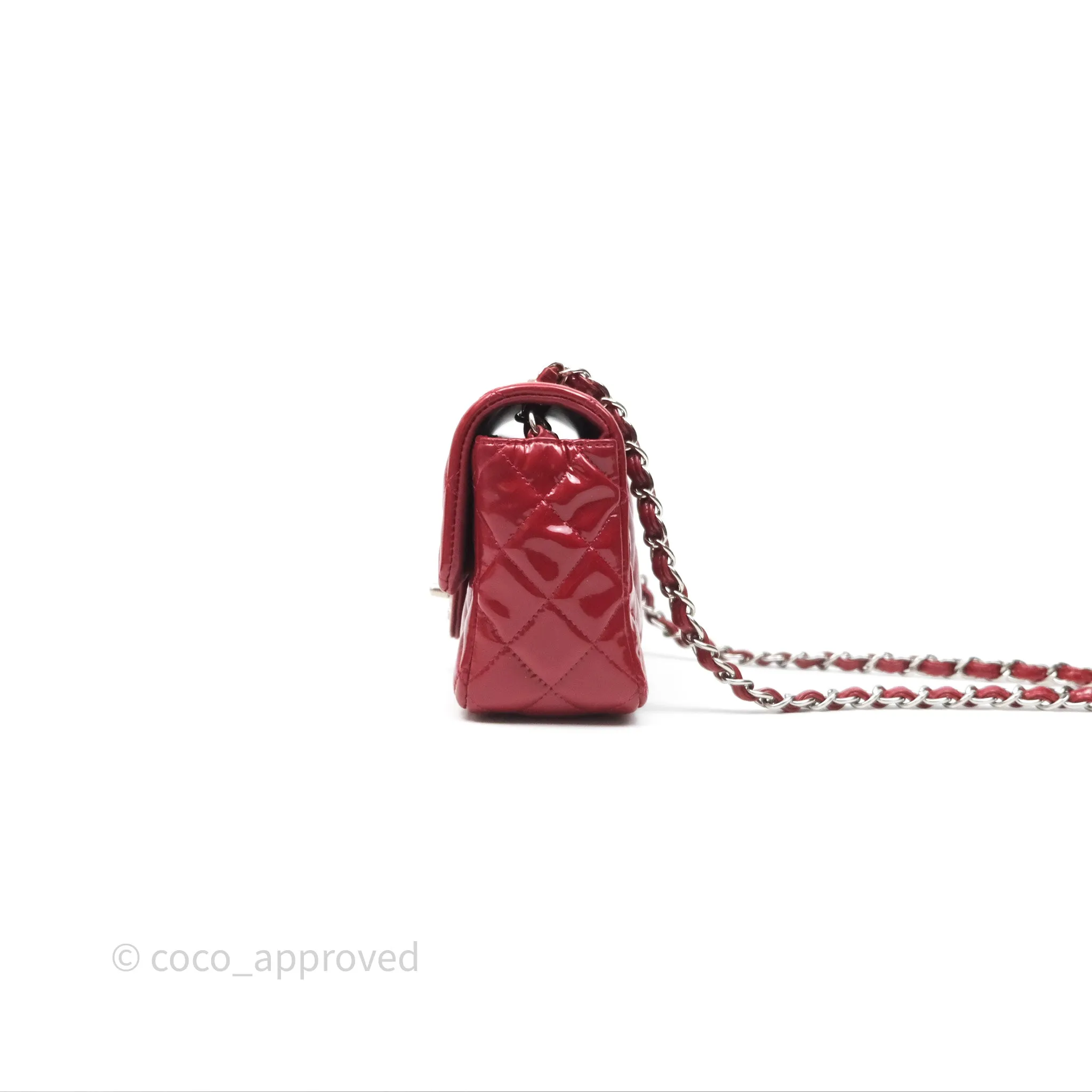 Chanel Quilted Mini Rectangular Flap Red Patent Silver Hardware